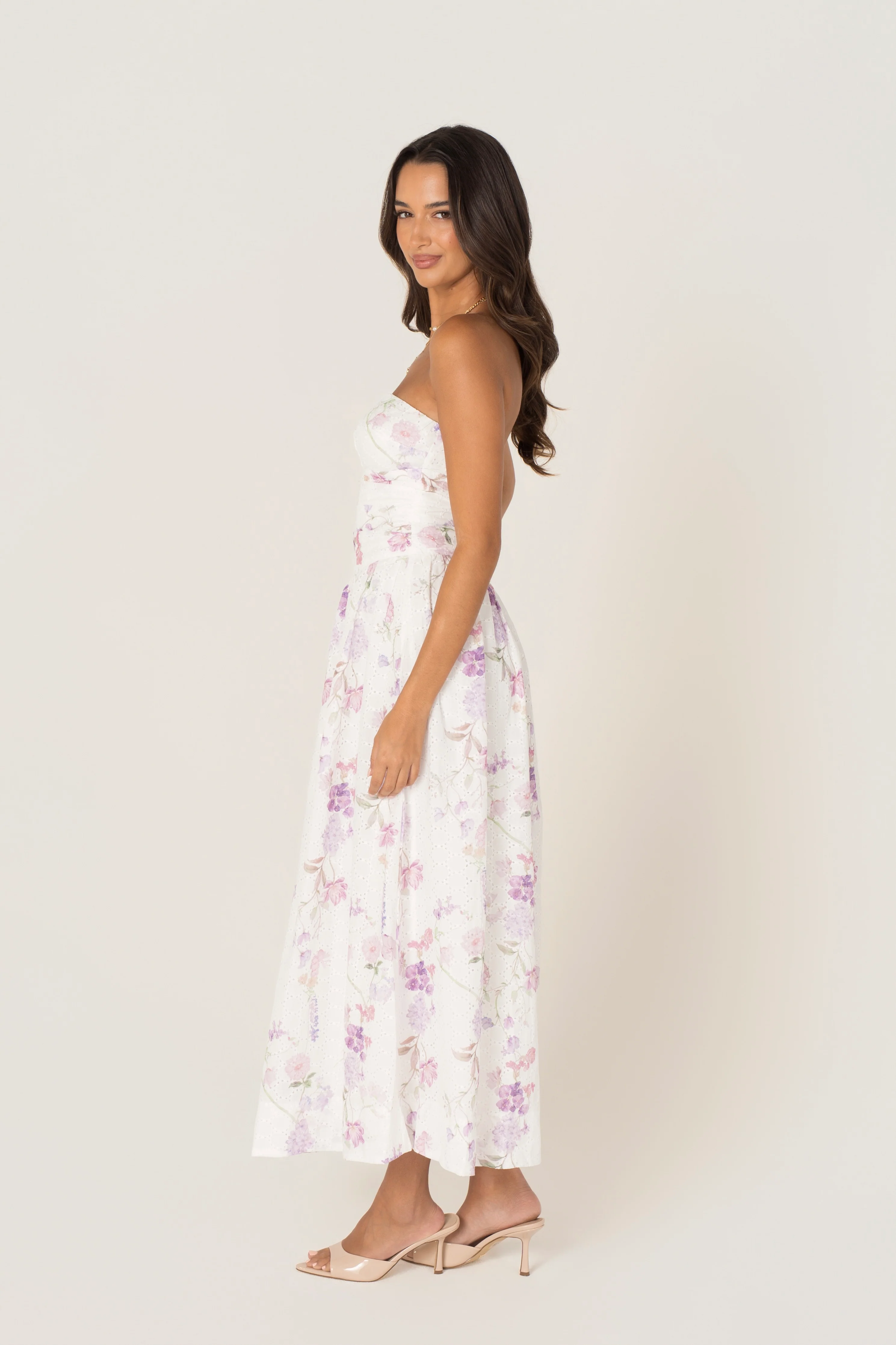 Freda White Floral Strapless Maxi Dress - Image 2