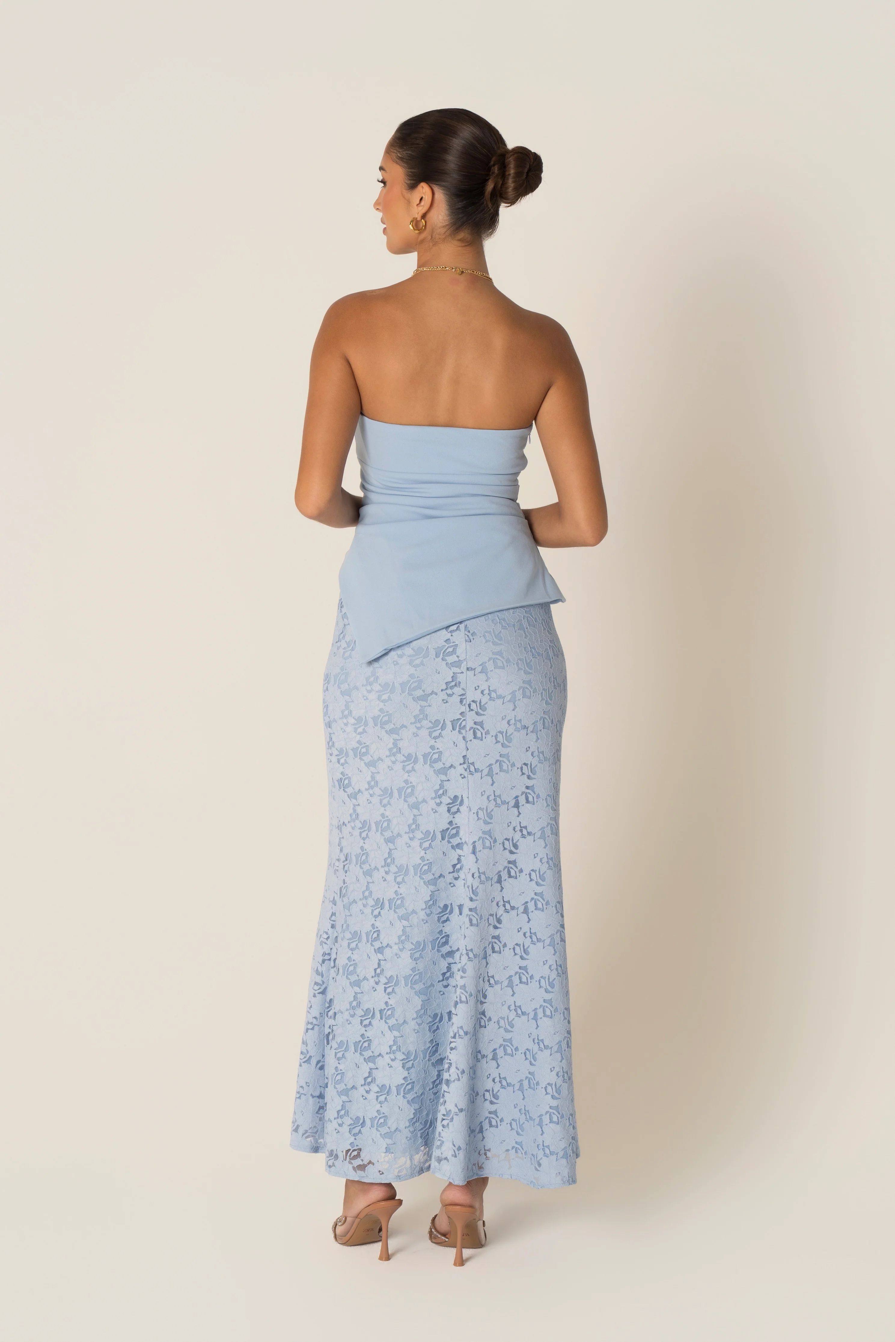 Genevieve Set - Strapless Asymmetrical Hem Top & Lace Midi Skirt - Image 13