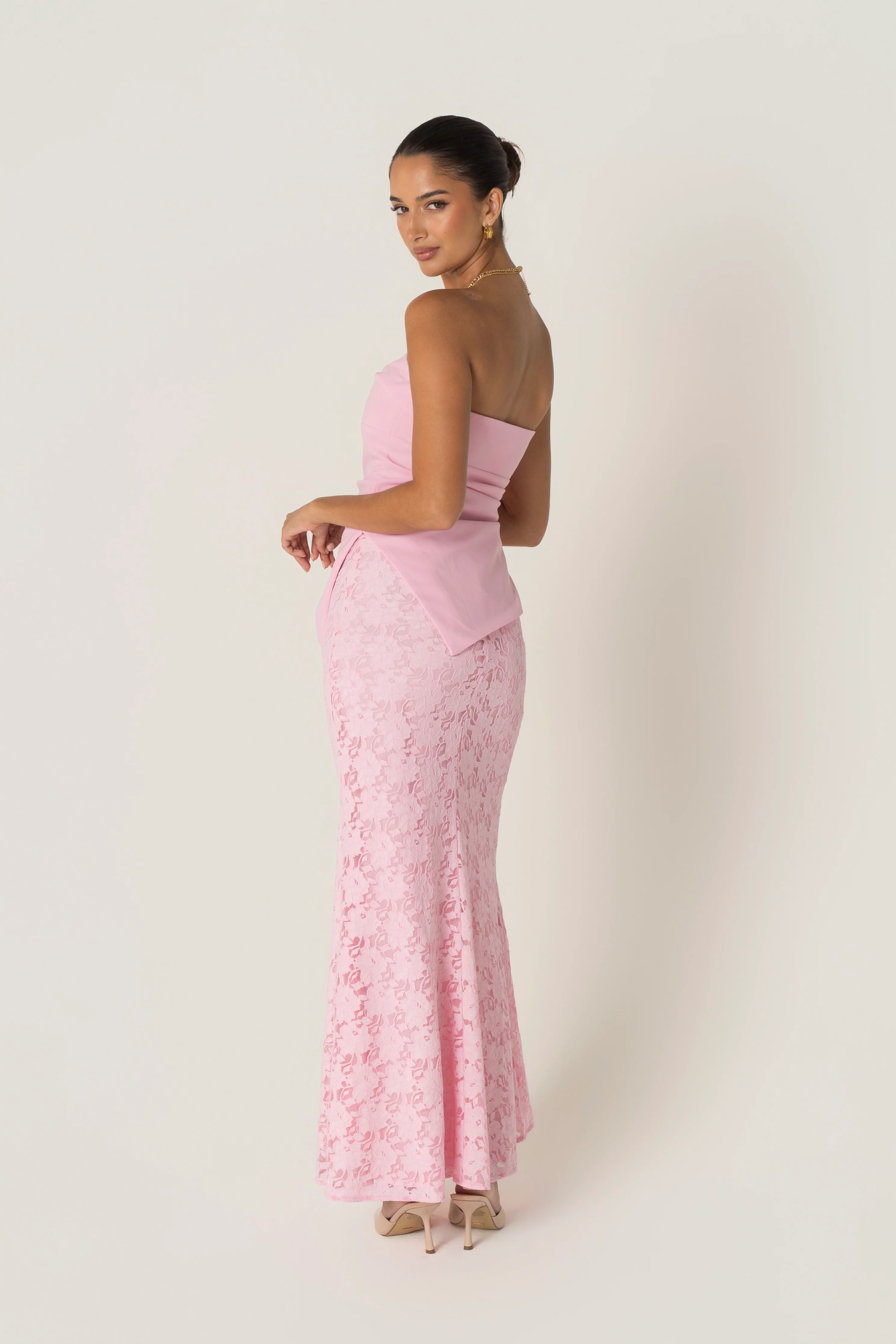 Genevieve Set - Strapless Asymmetrical Hem Top & Lace Midi Skirt - Image 15