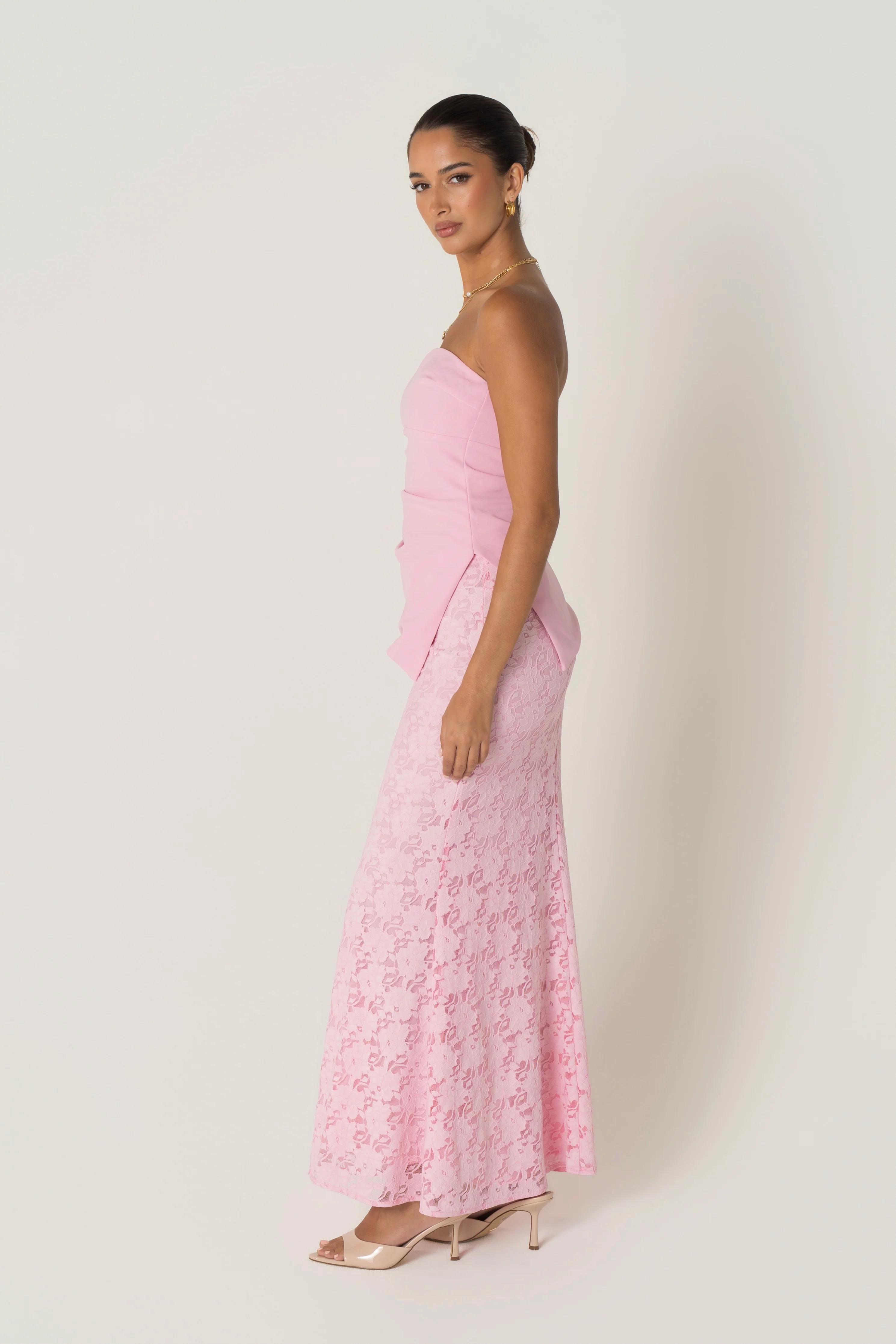 Genevieve Set - Strapless Asymmetrical Hem Top & Lace Midi Skirt - Image 16