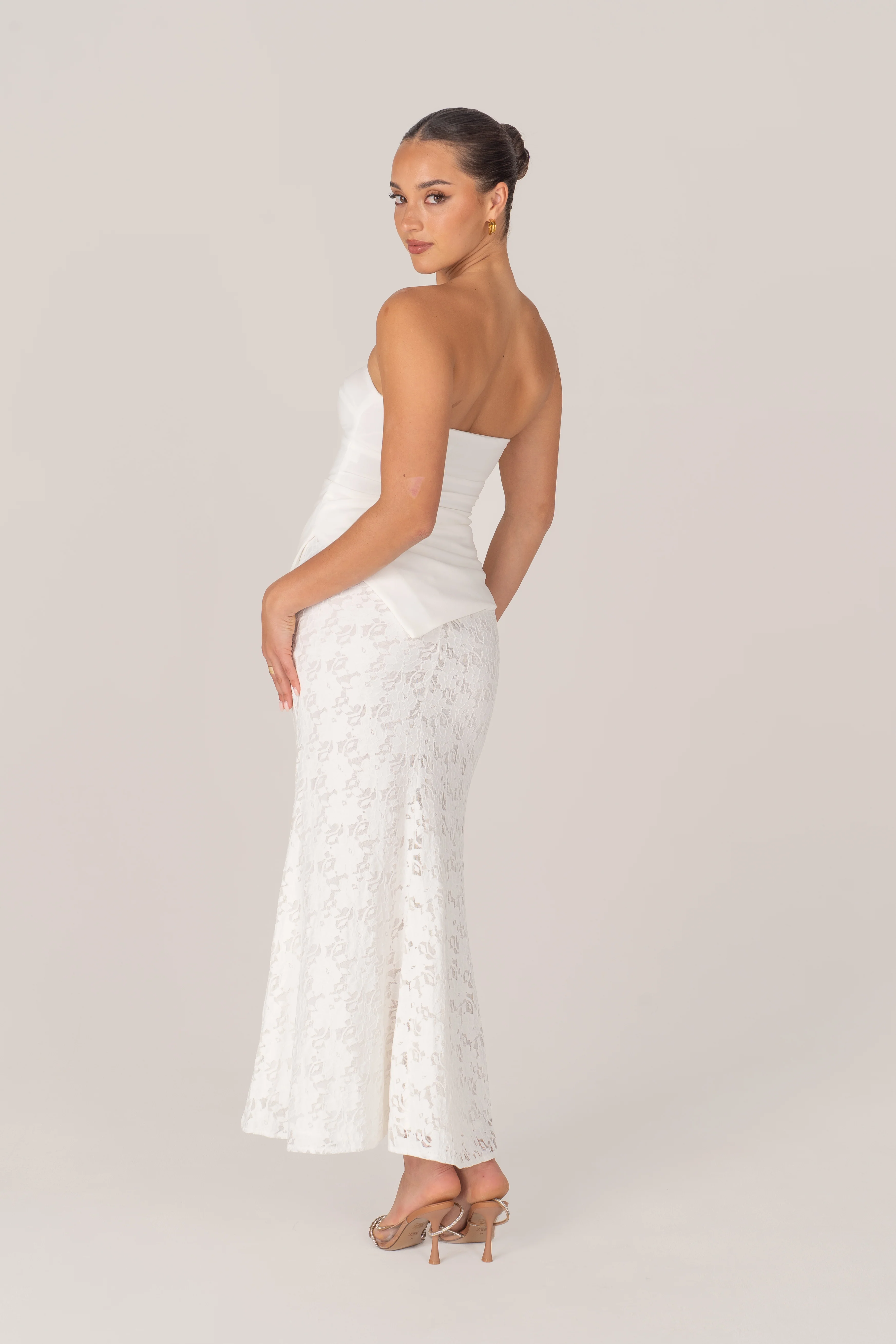 Genevieve Set - Strapless Asymmetrical Hem Top & Lace Midi Skirt - Image 4
