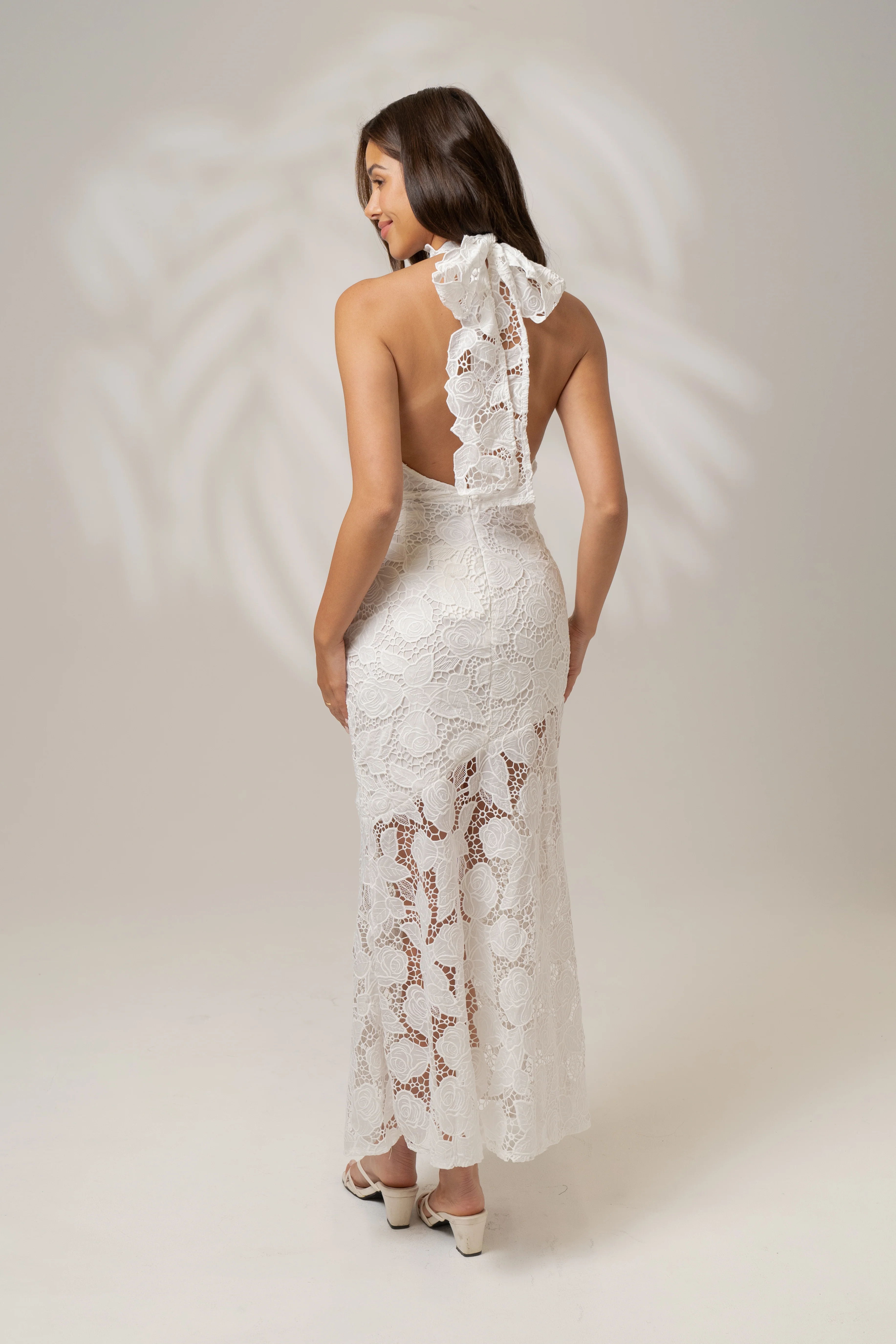 Georgia White High Neck Lace Midi Dress - Image 3