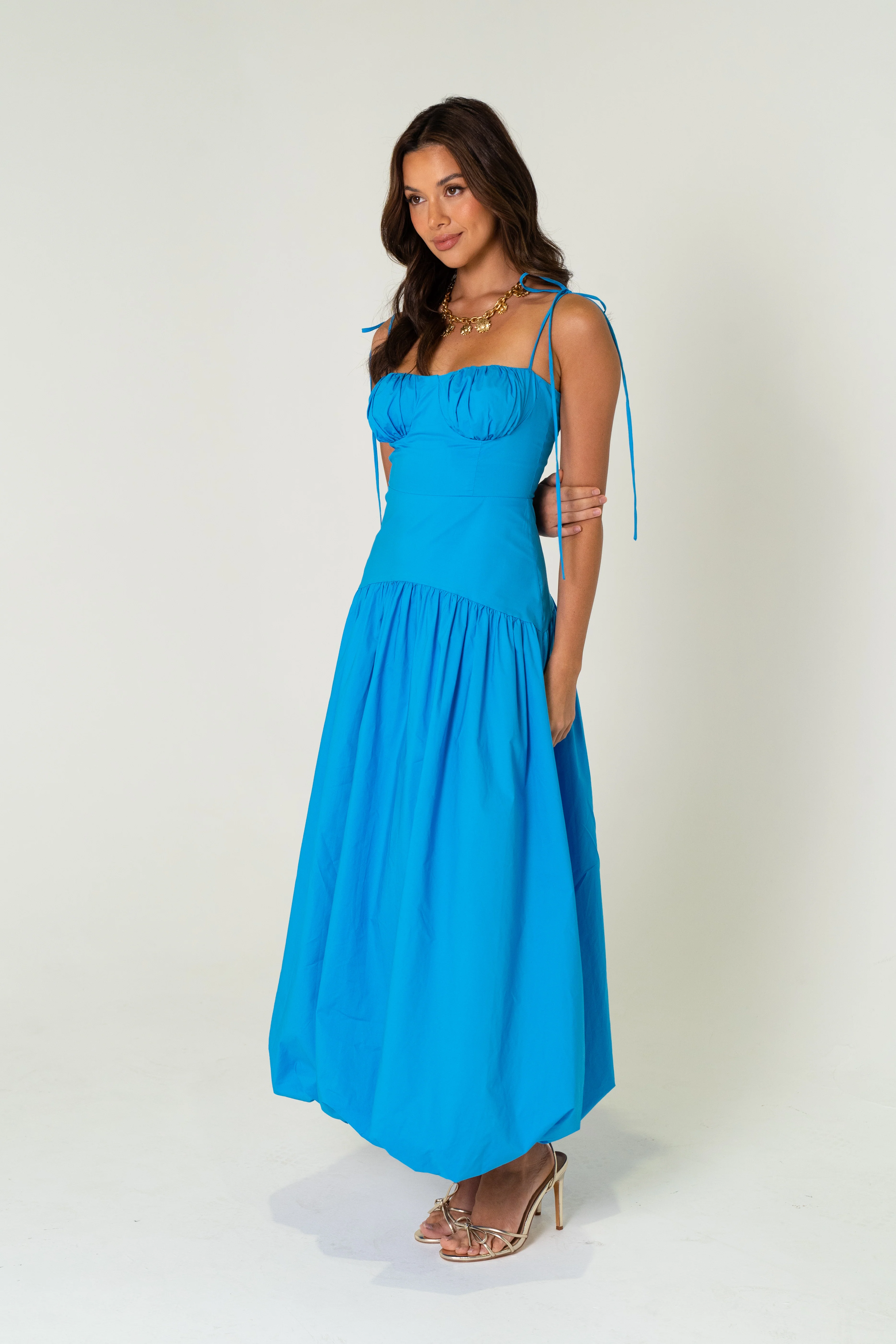 Grace Blue Balloon Skirt Maxi Dress - Image 3