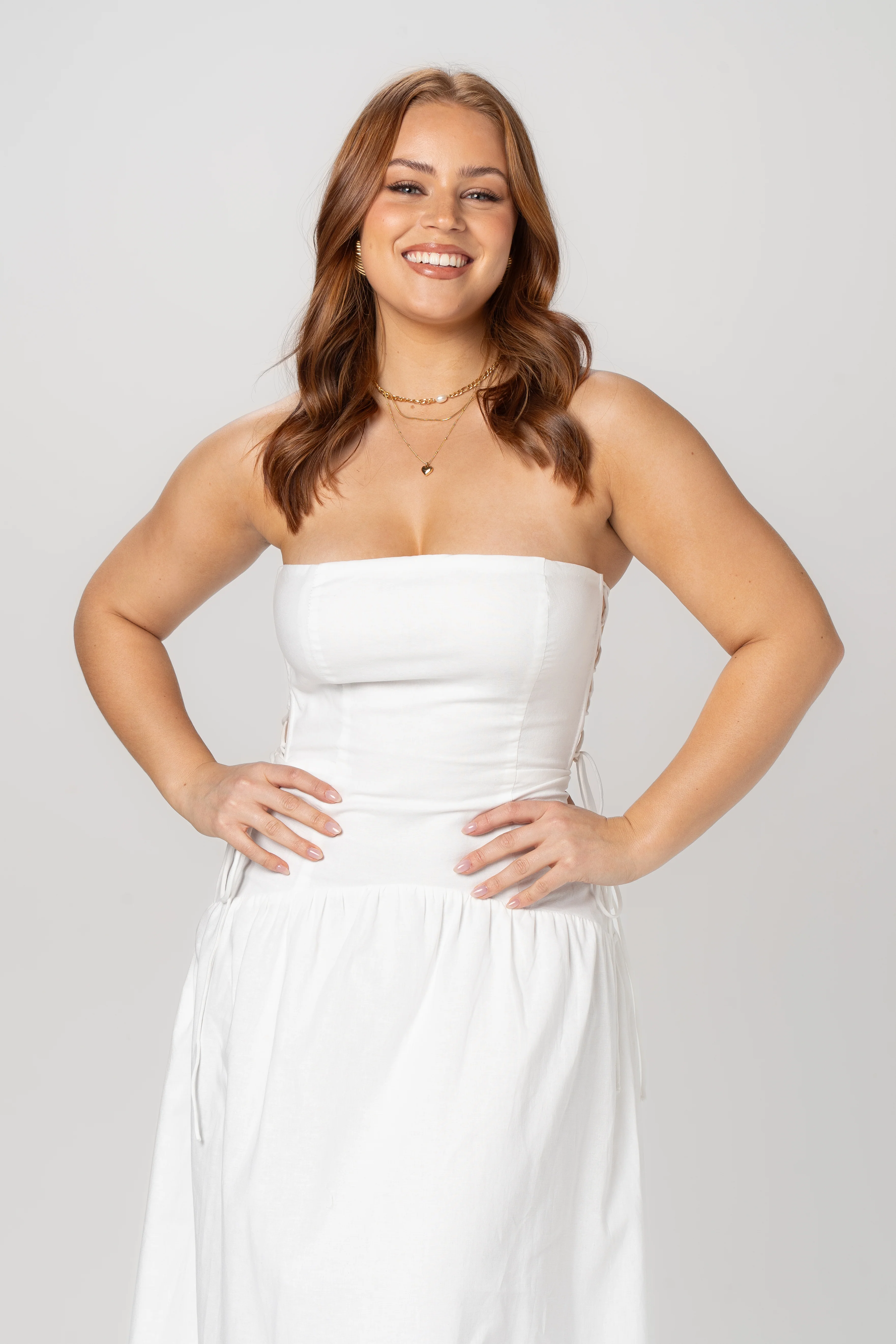Gracelyn White Strapless Midi with Adjustable Cut-Out Ties - Image 2