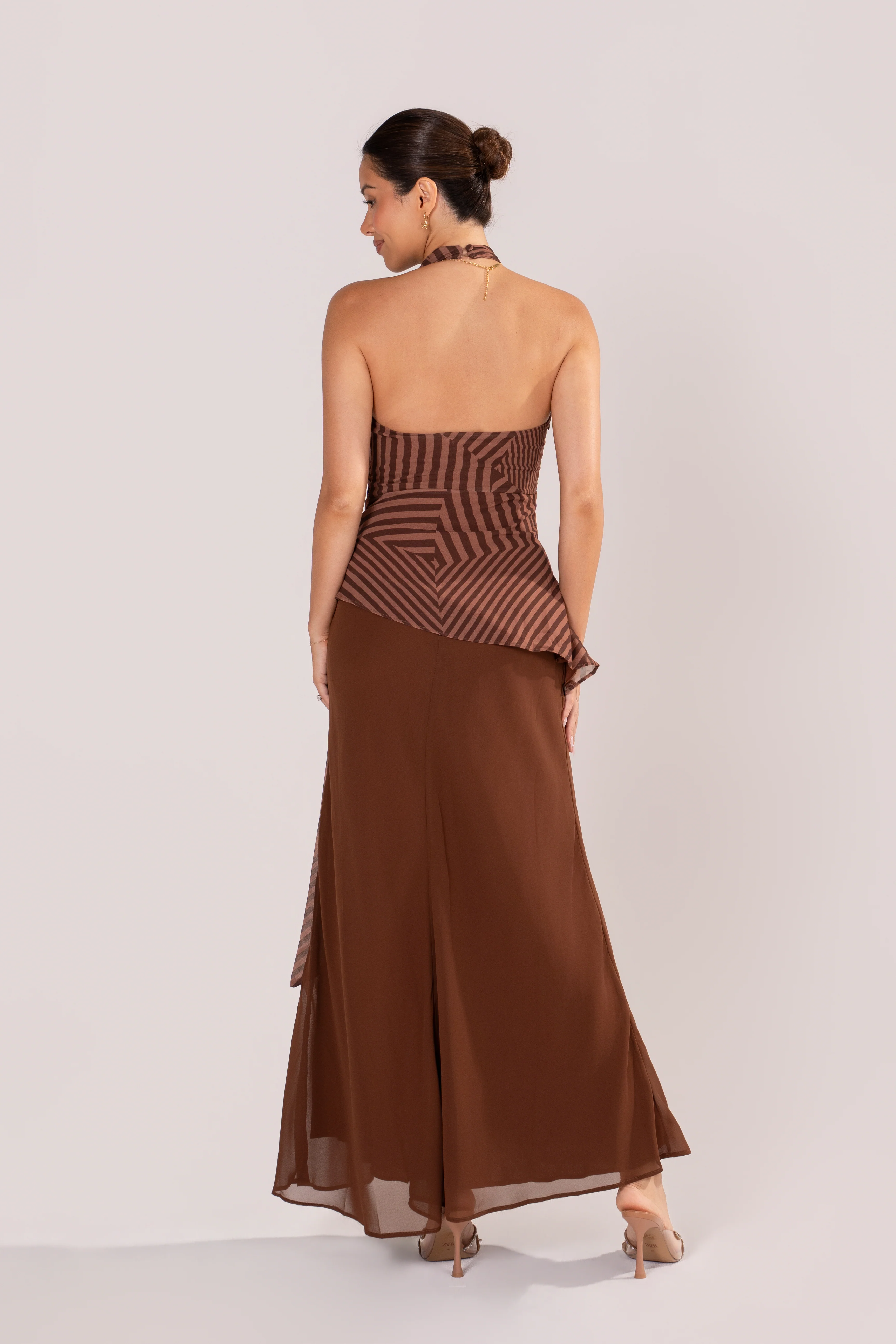 Grazia Stripe Halter Top & Chocolate Skirt Set - Image 4