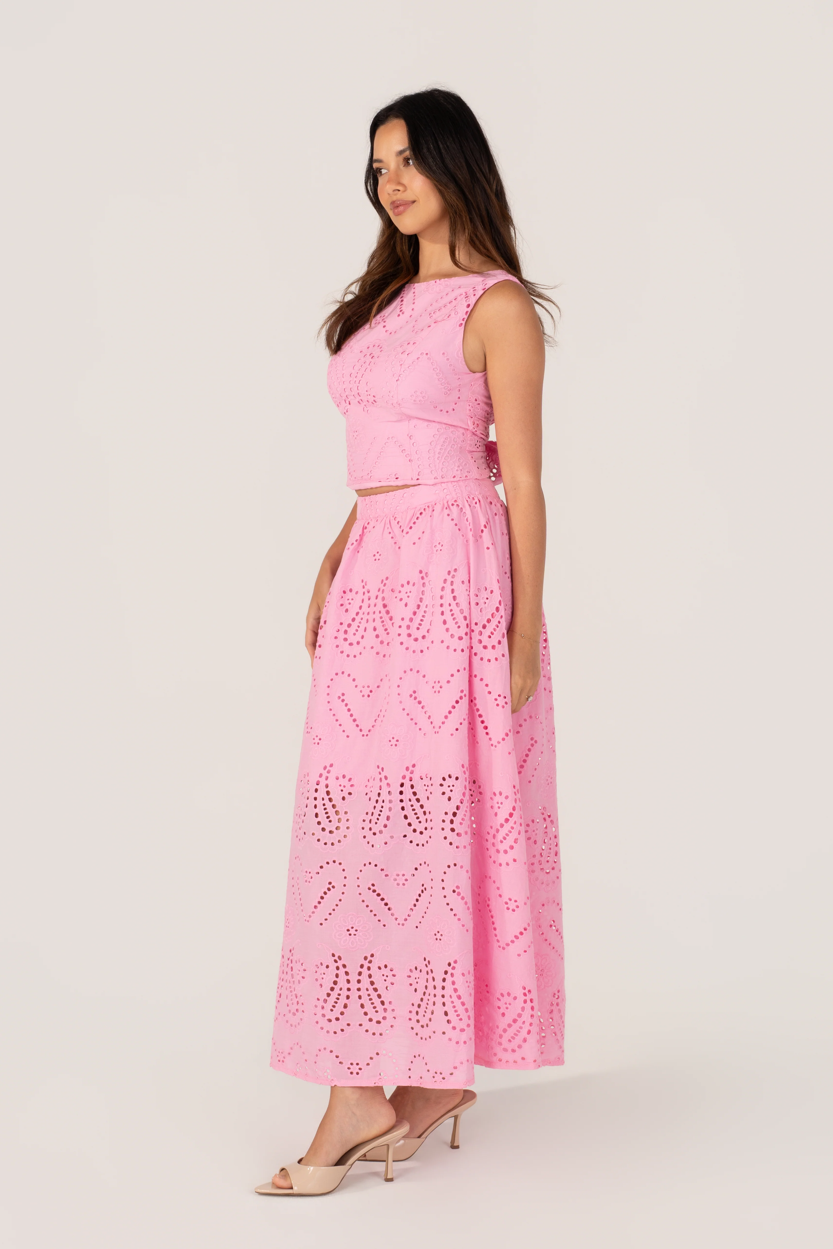 Haisley Pink Embroidered Top & Maxi Skirt Set - Image 2
