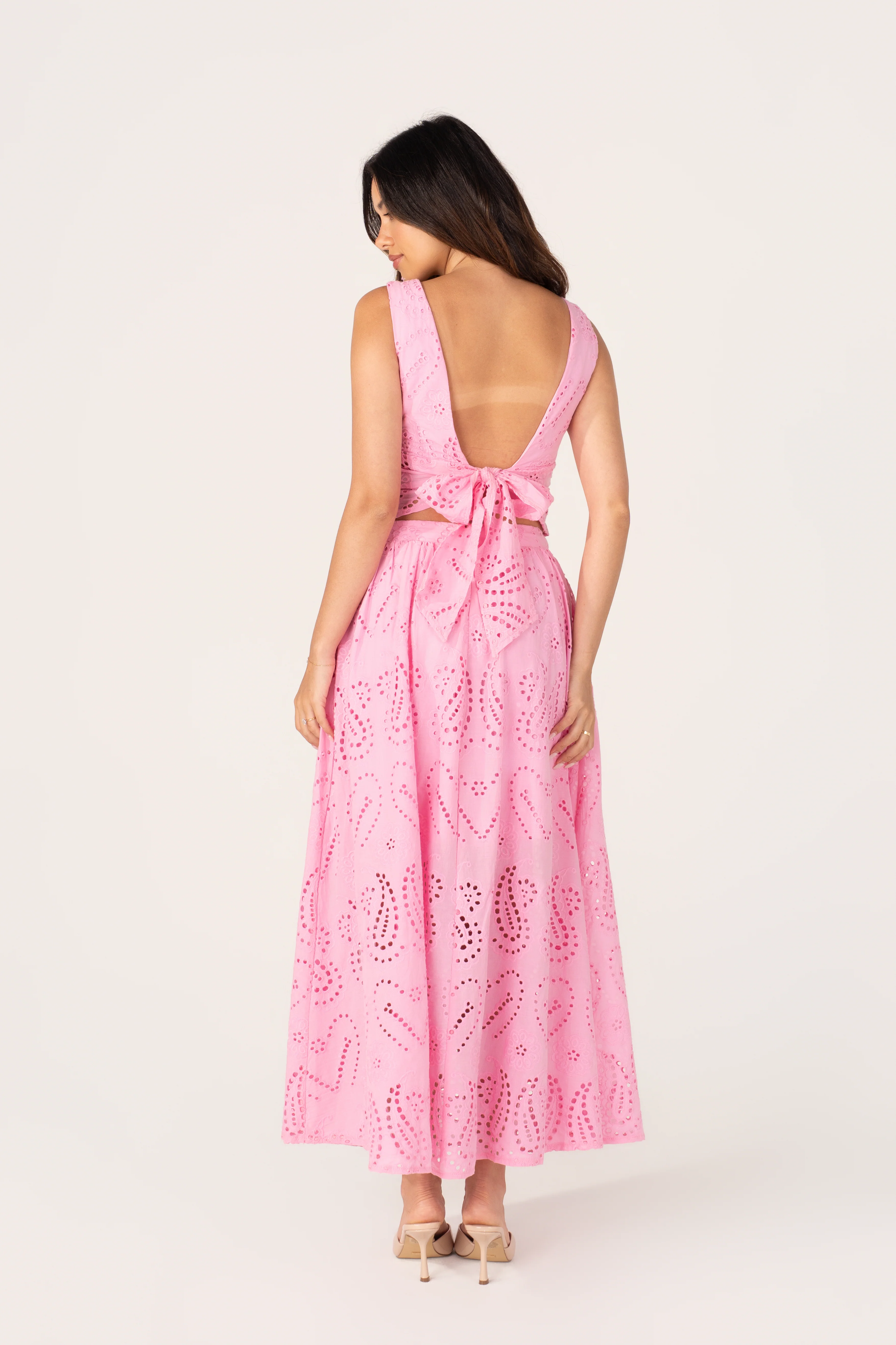 Haisley Pink Embroidered Top & Maxi Skirt Set - Image 3