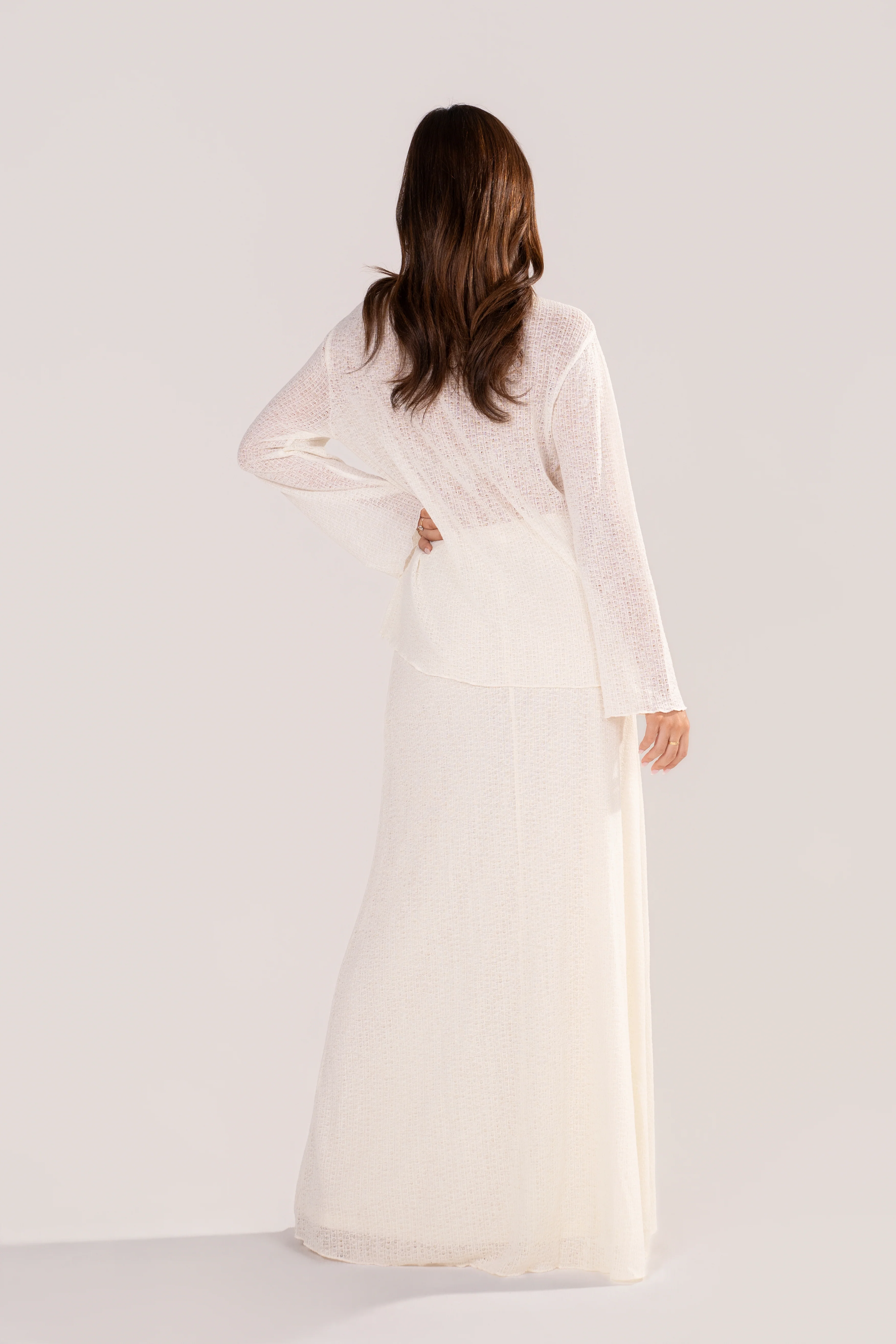 Harper Long Sleeve Cream Crochet Top & Skirt Set - Image 3