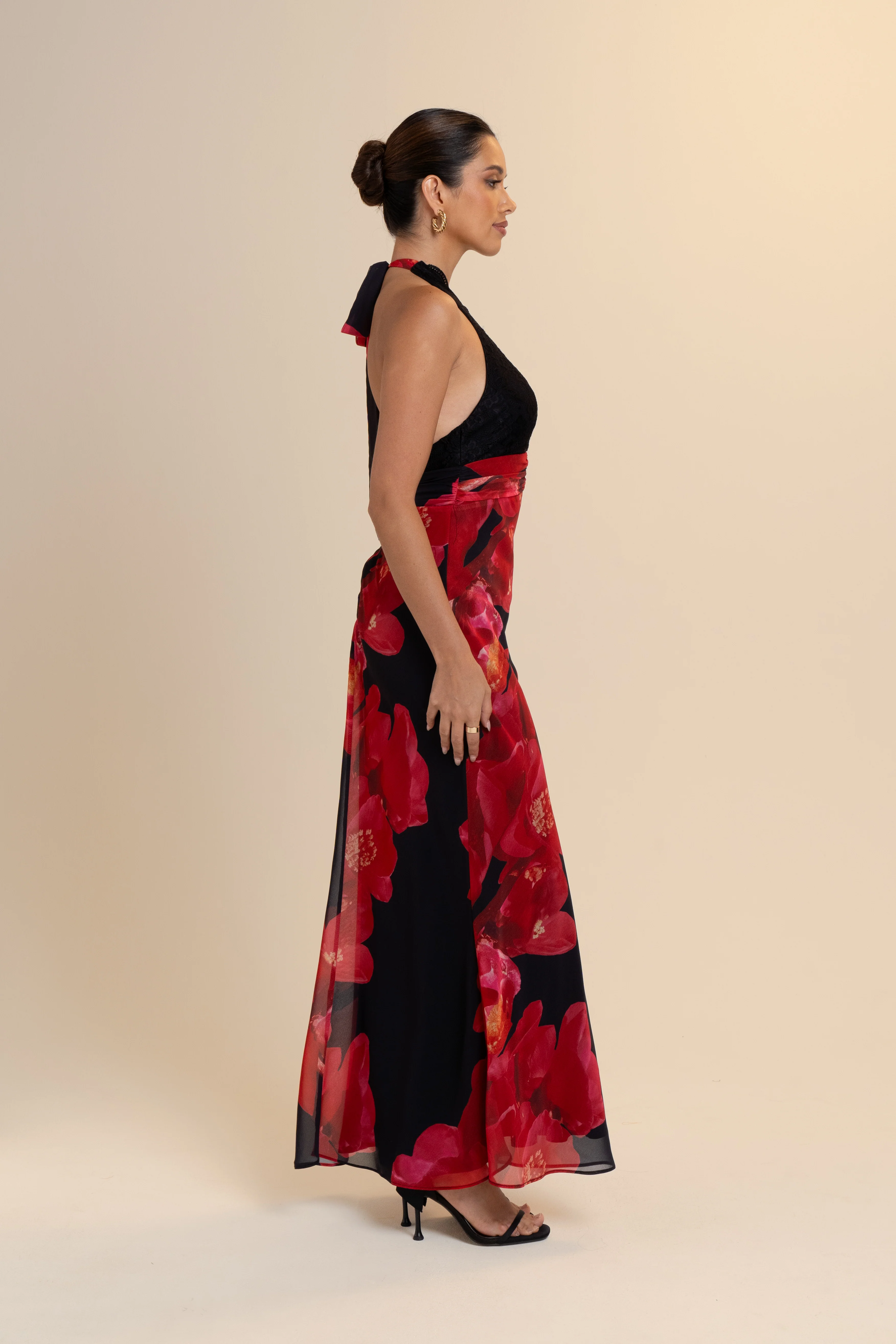 Heather Black Halter Neck Maxi Dress - Image 3