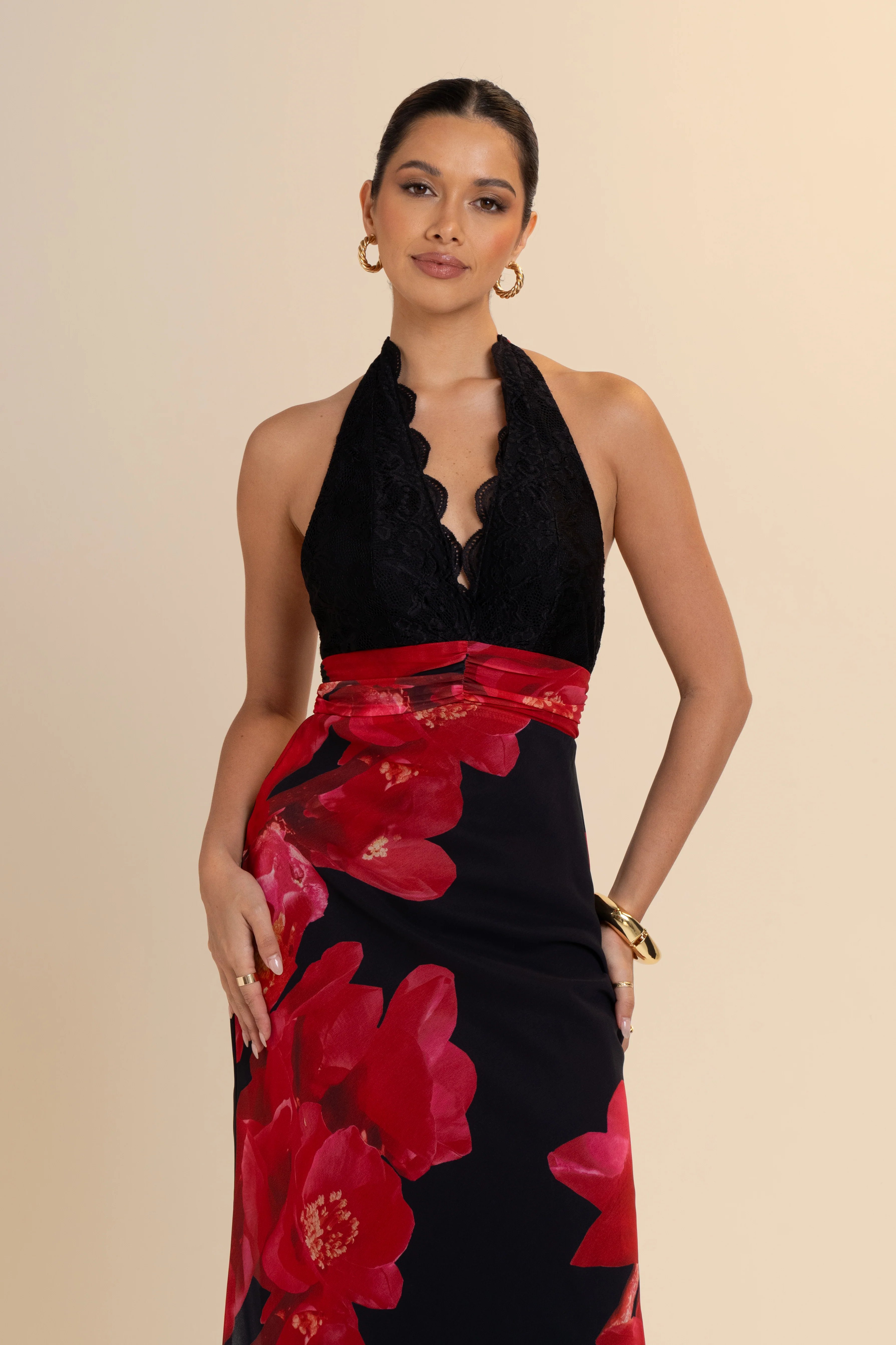 Heather Black Halter Neck Maxi Dress - Image 4