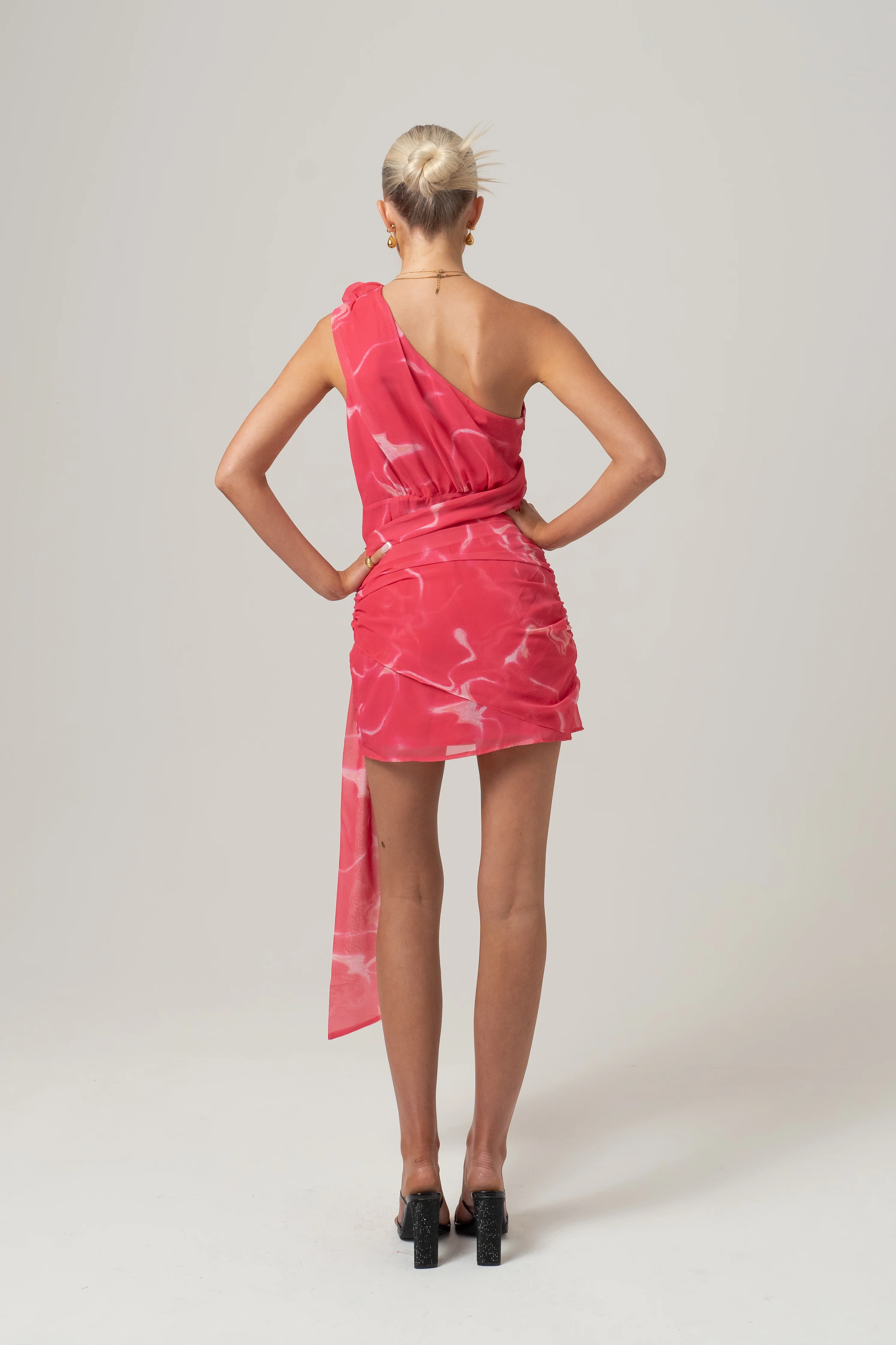 Heidi One Shoulder Mini Dress with 3D Flowers - Image 3