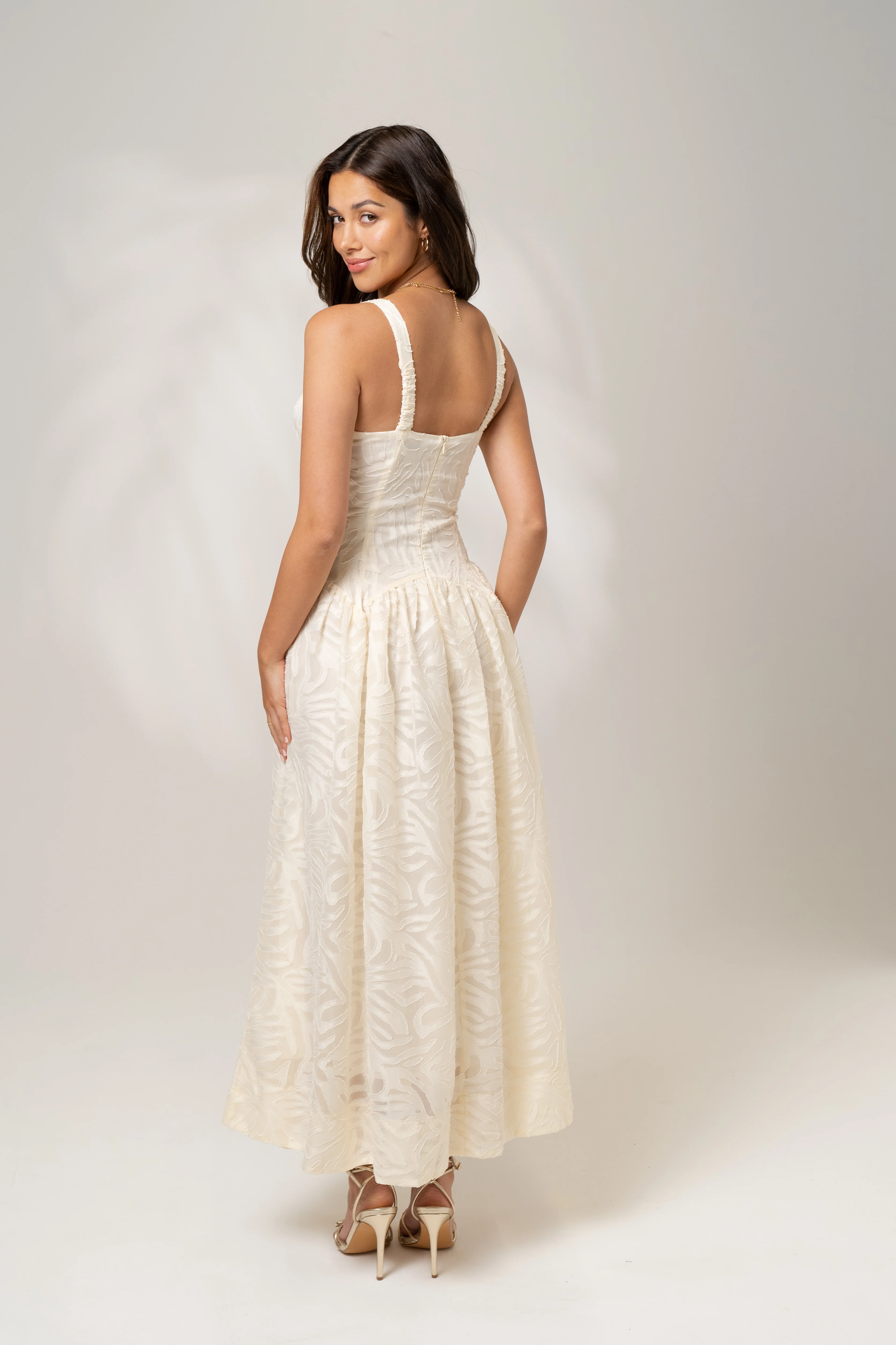 Helena Cream Drop Waist Maxi Dress - Image 3