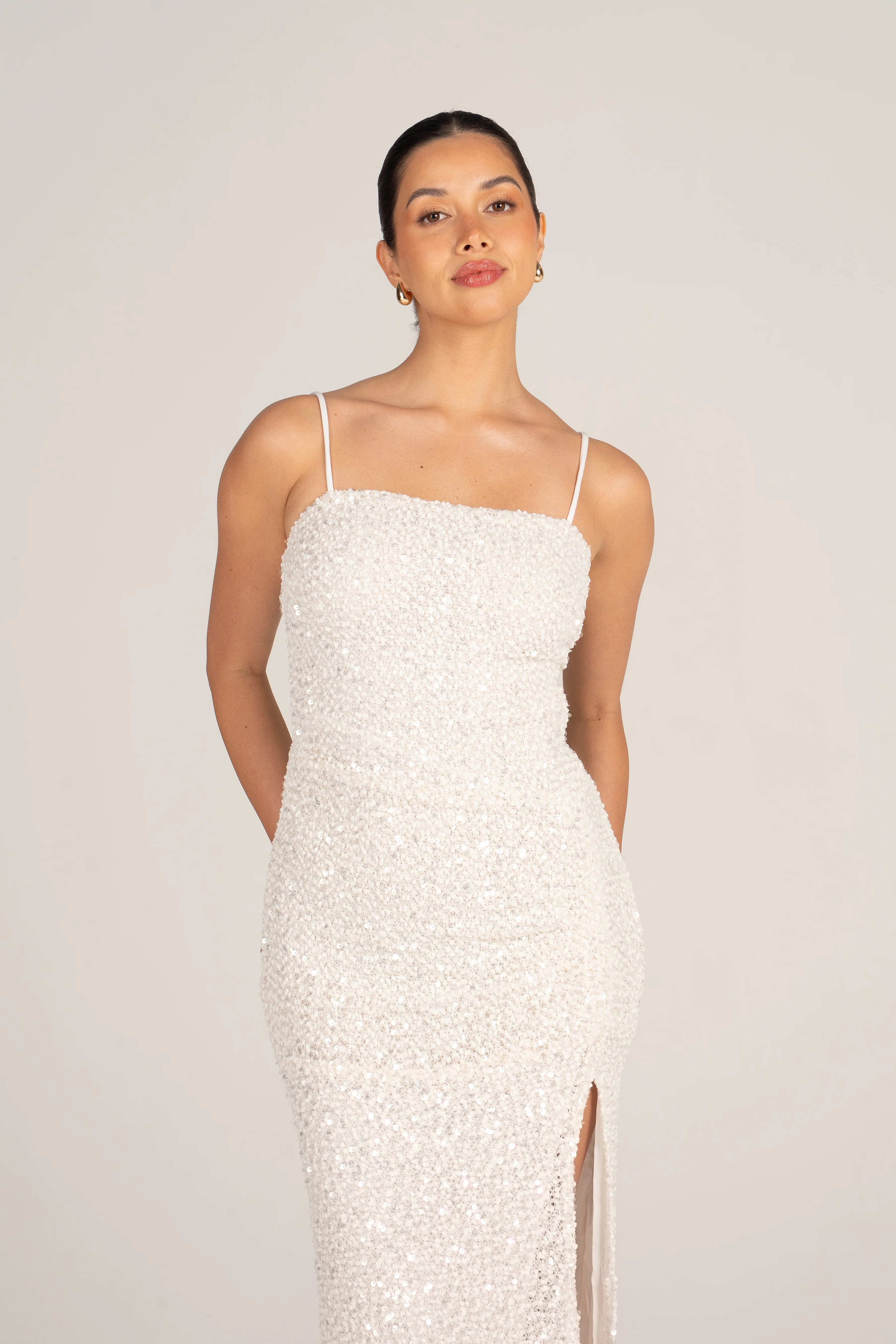 Imani Woven Sequin White Party Dress - Image 4