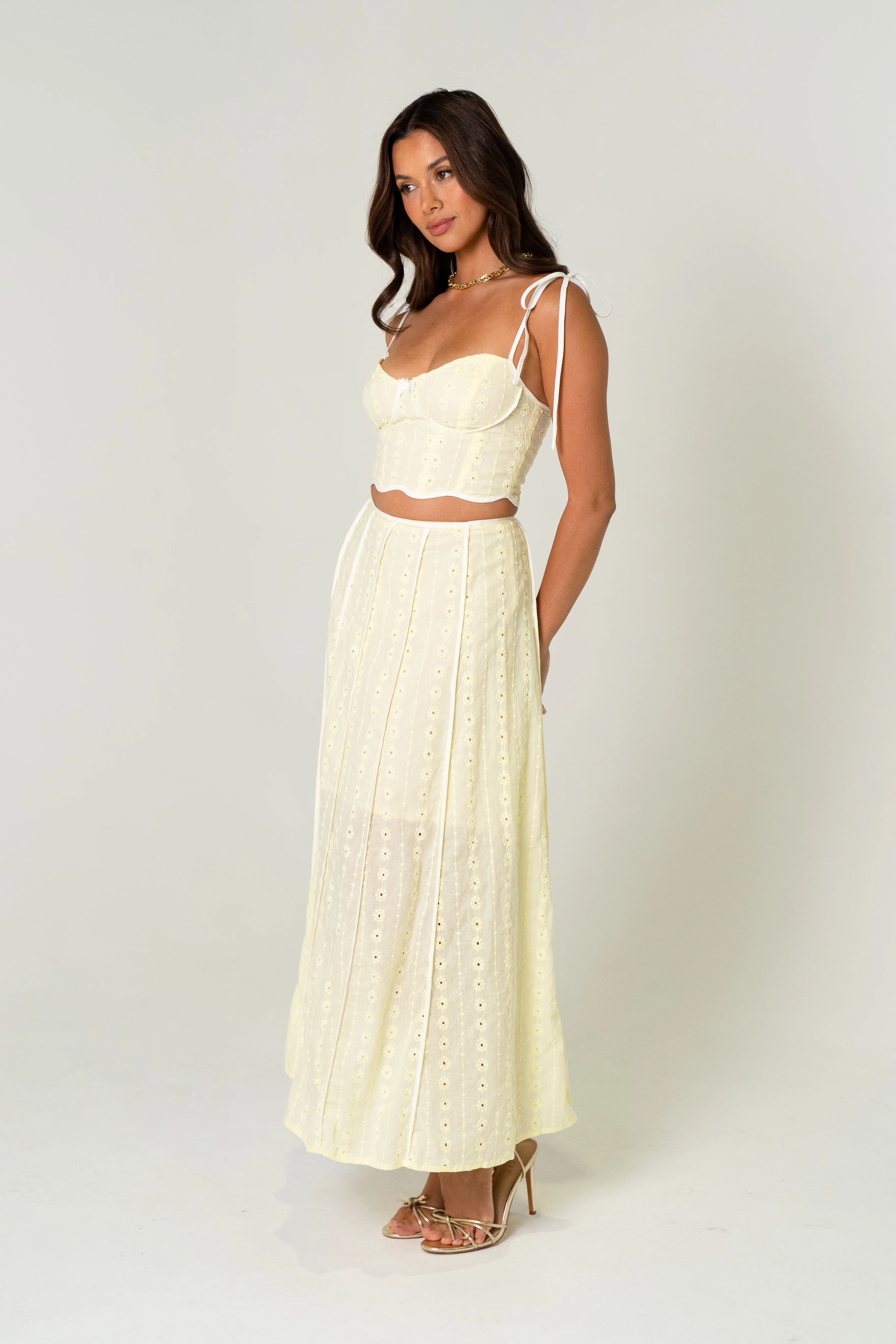 Isabela Yellow Two Piece Set - Cropped Top & Maxi Skirt - Image 3