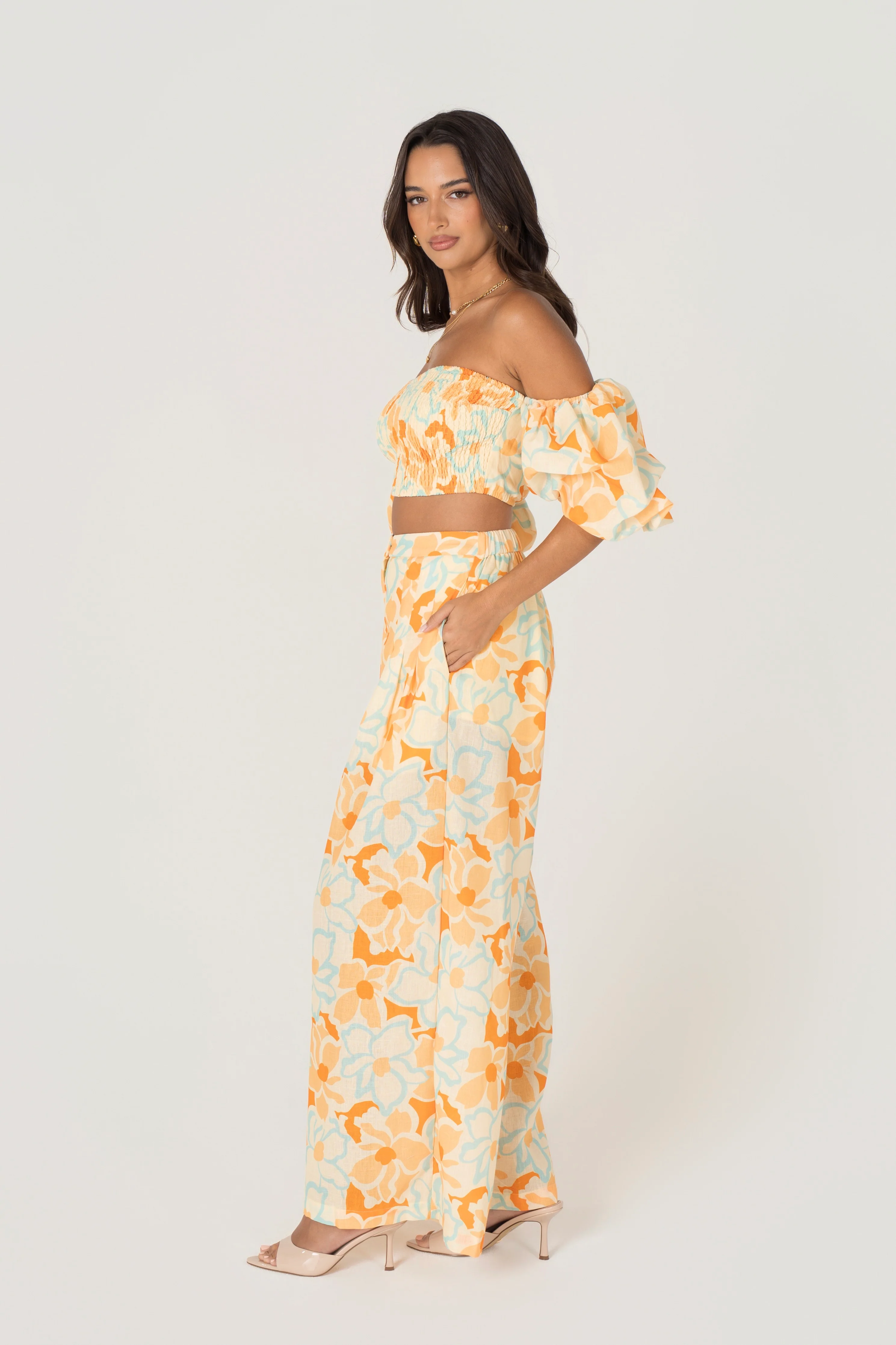 Isela Floral Off Shoulder Puff Sleeve Top & Pant Set - Image 2