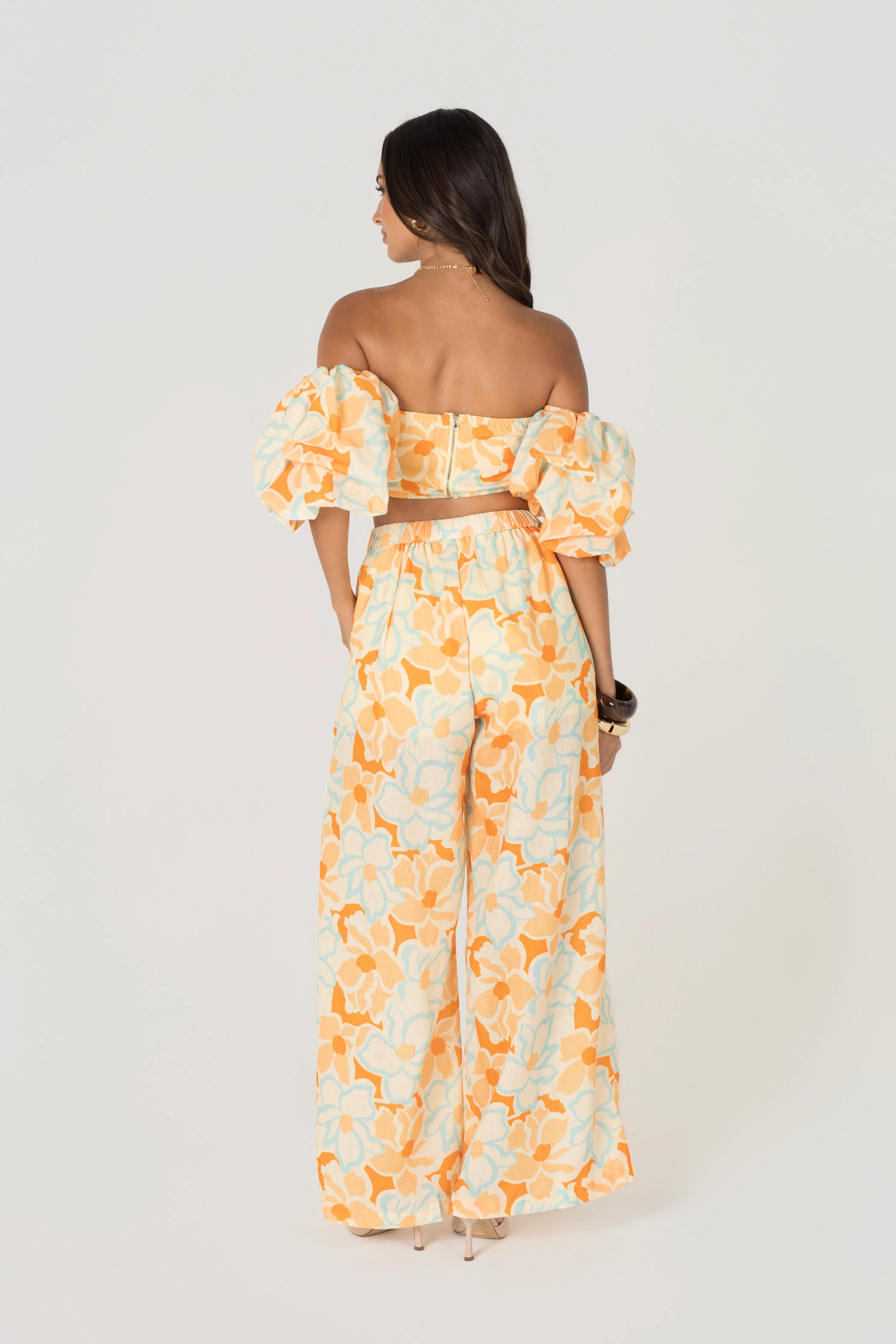 Isela Floral Off Shoulder Puff Sleeve Top & Pant Set - Image 3
