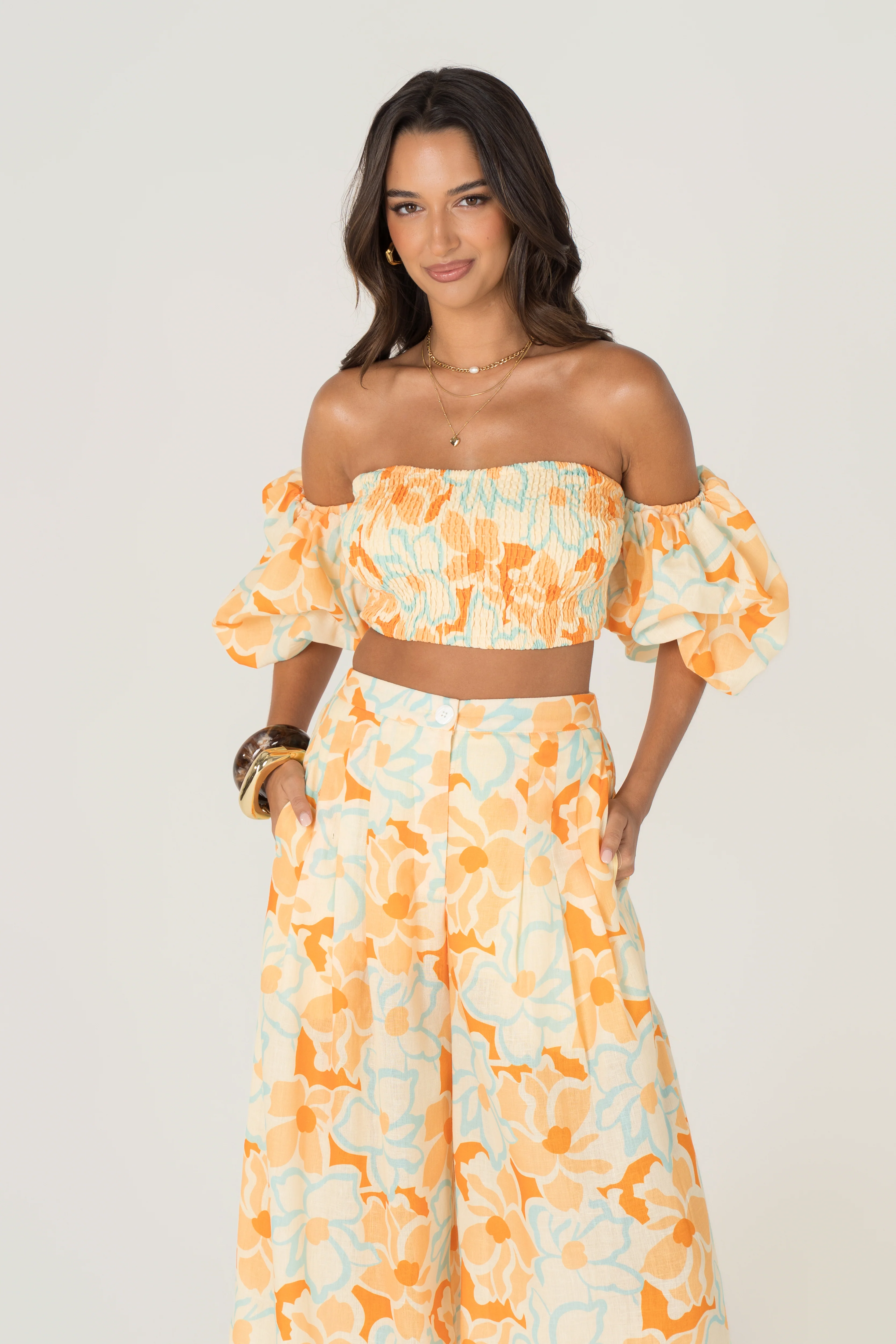 Isela Floral Off Shoulder Puff Sleeve Top & Pant Set - Image 4