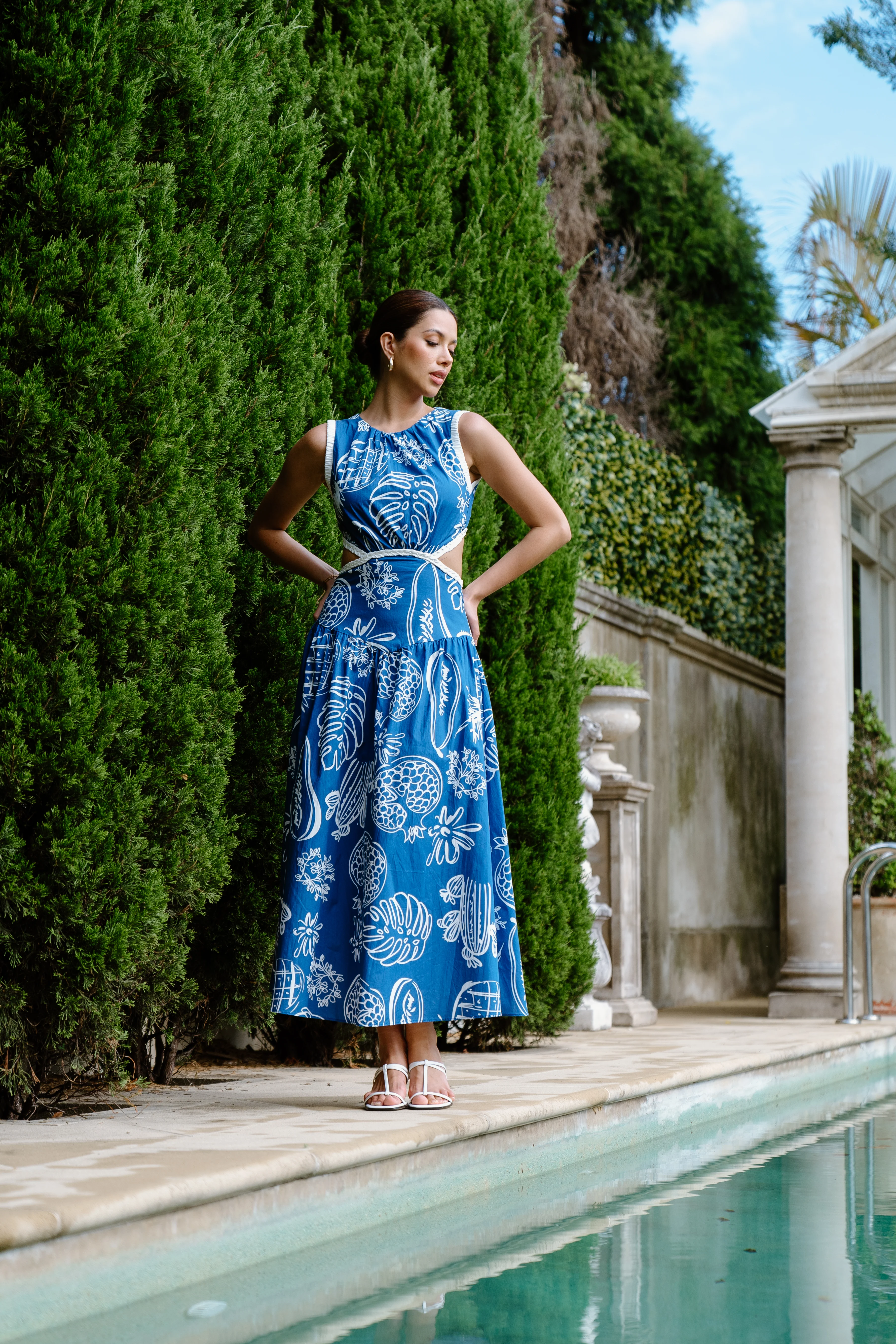 Isla Midi Dress with White Trim