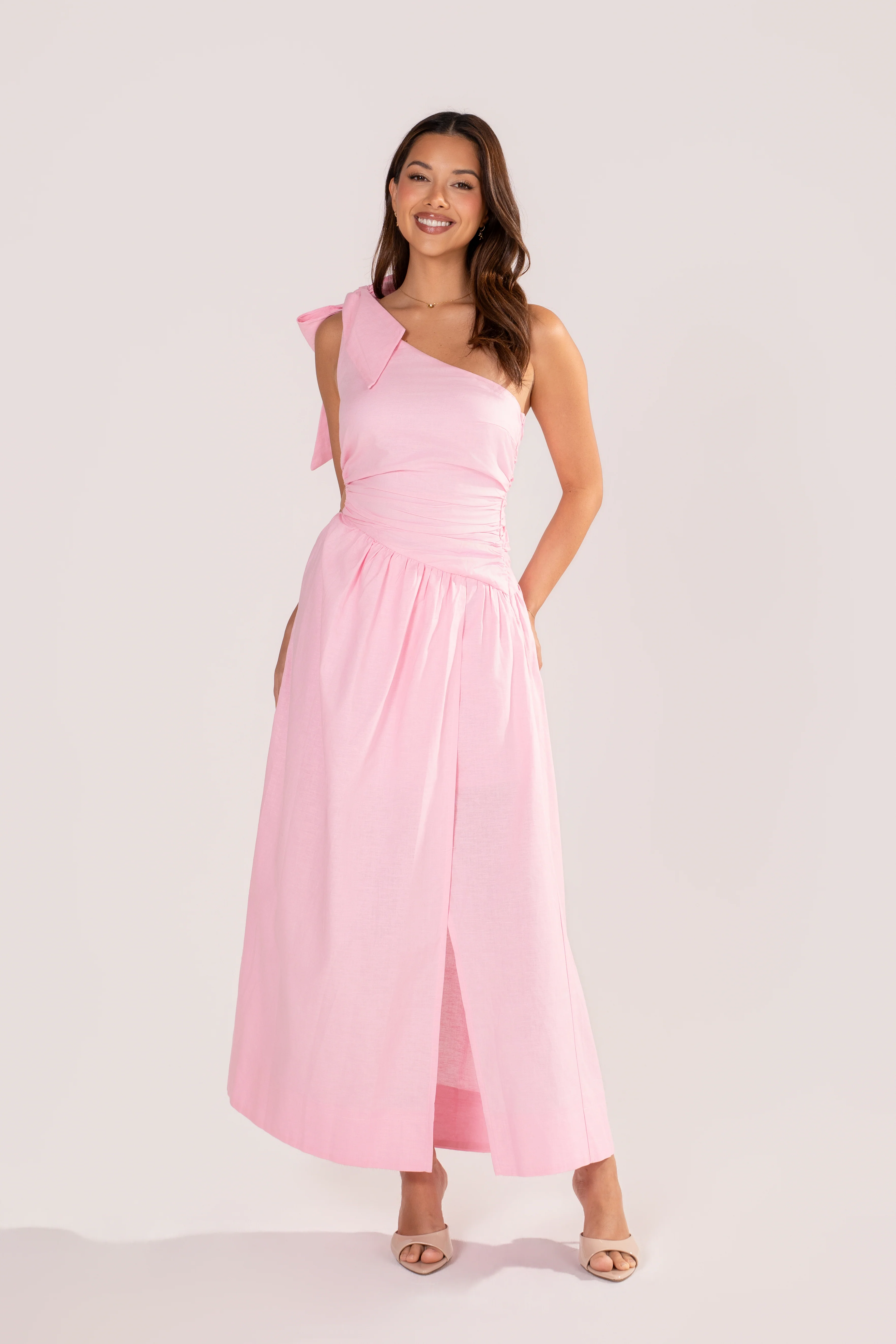 Ivana Pink One-Shoulder Maxi Dress