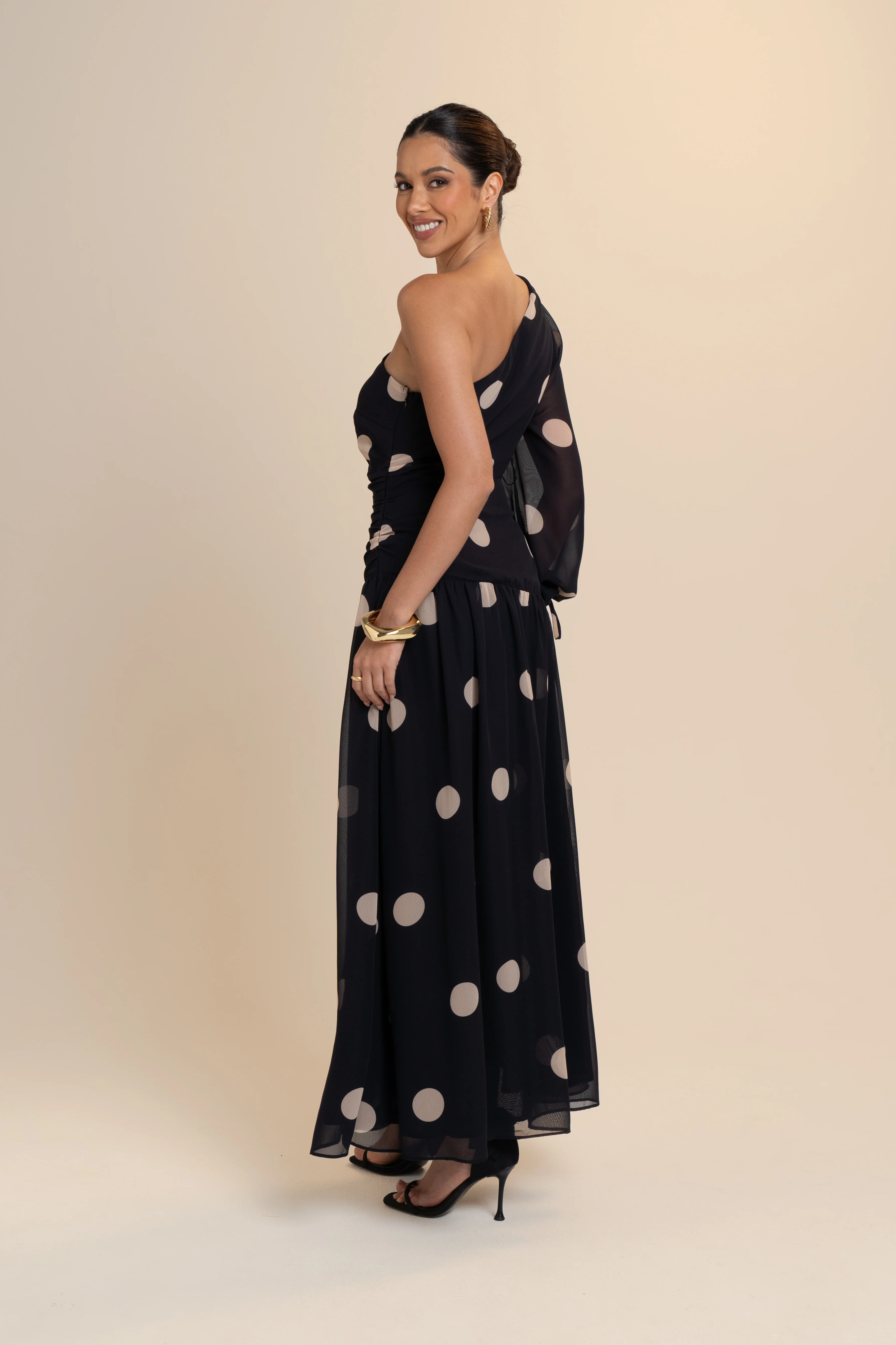 Jacqueline One Shoulder Polka Dot Maxi Dress - Image 3