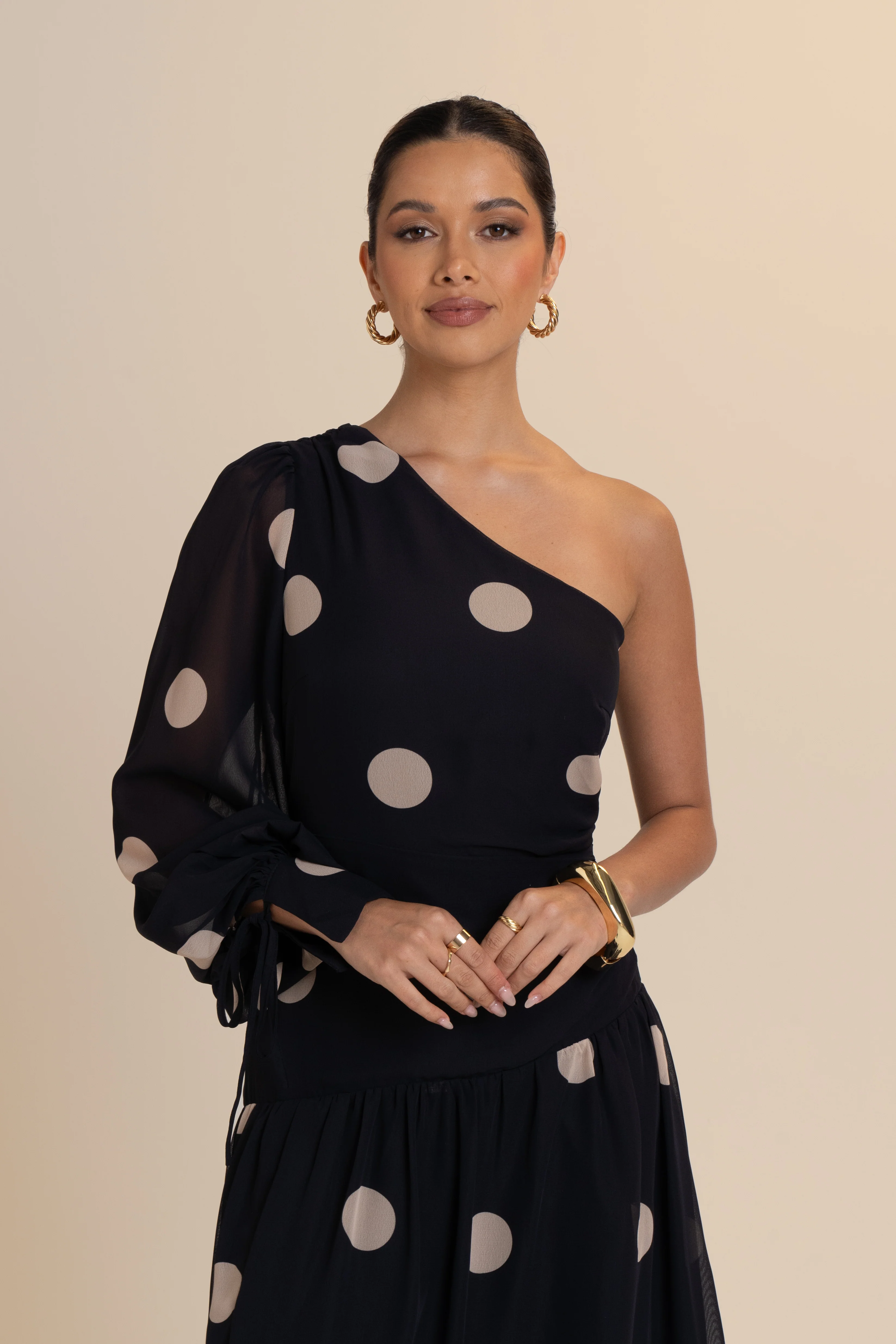 Jacqueline One Shoulder Polka Dot Maxi Dress - Image 4