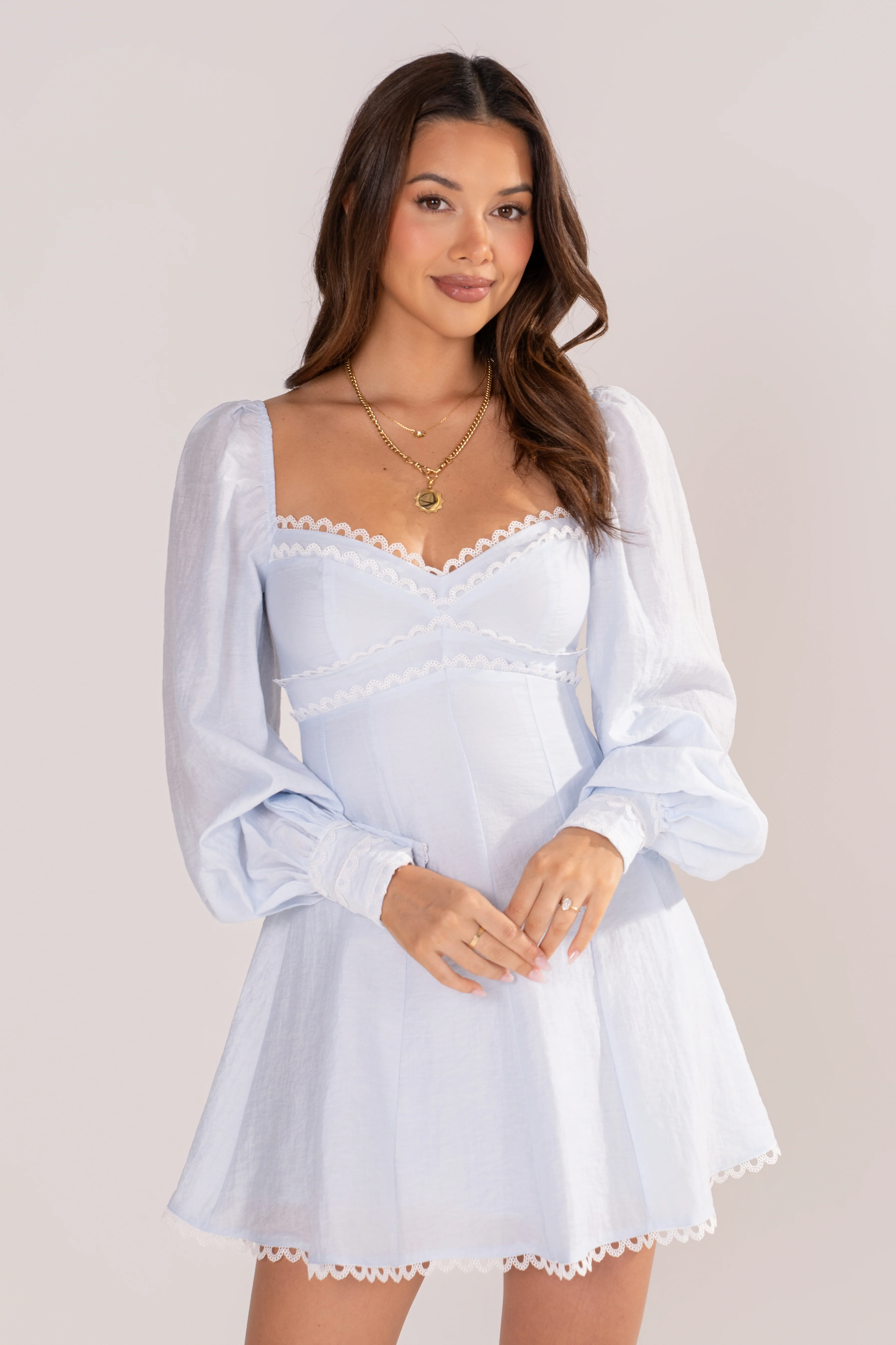 Jane Long Sleeve Baby Blue Mini Dress