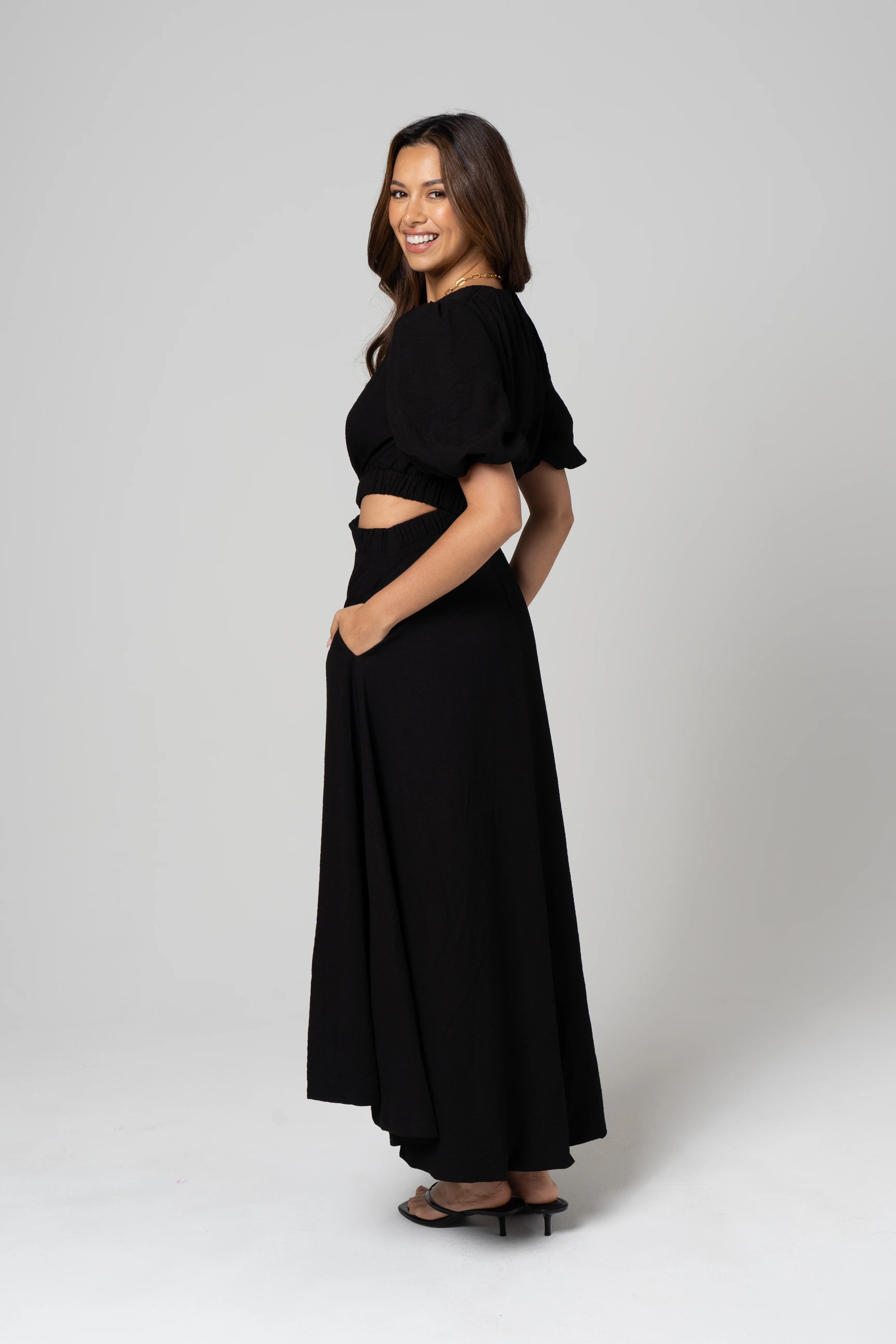 Janice Side Cut-Out Puff Sleeve Maxi Dress - Image 3