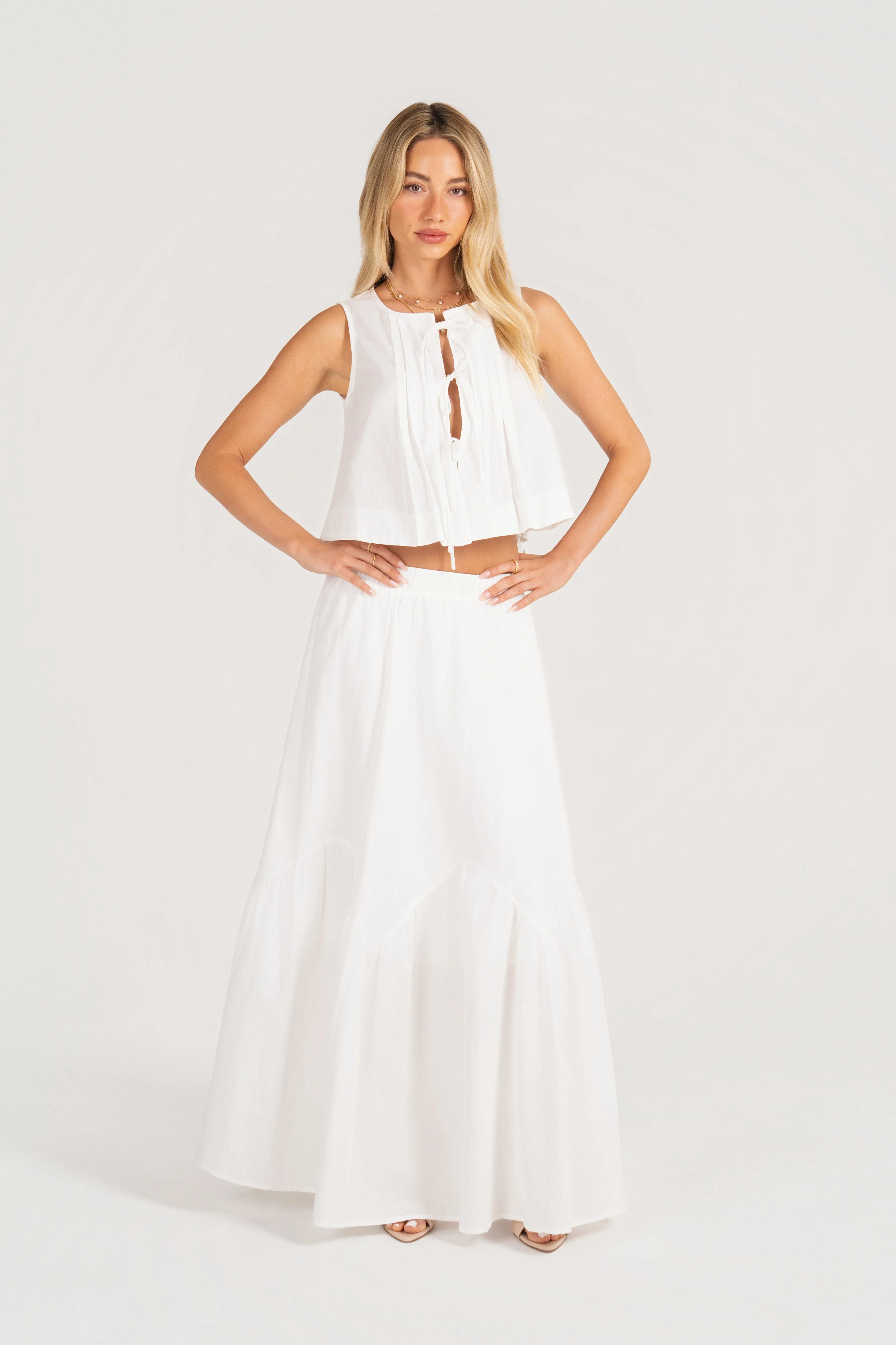 Jayla Two Piece Set - Sleeveless Tie Top & Maxi Skirt