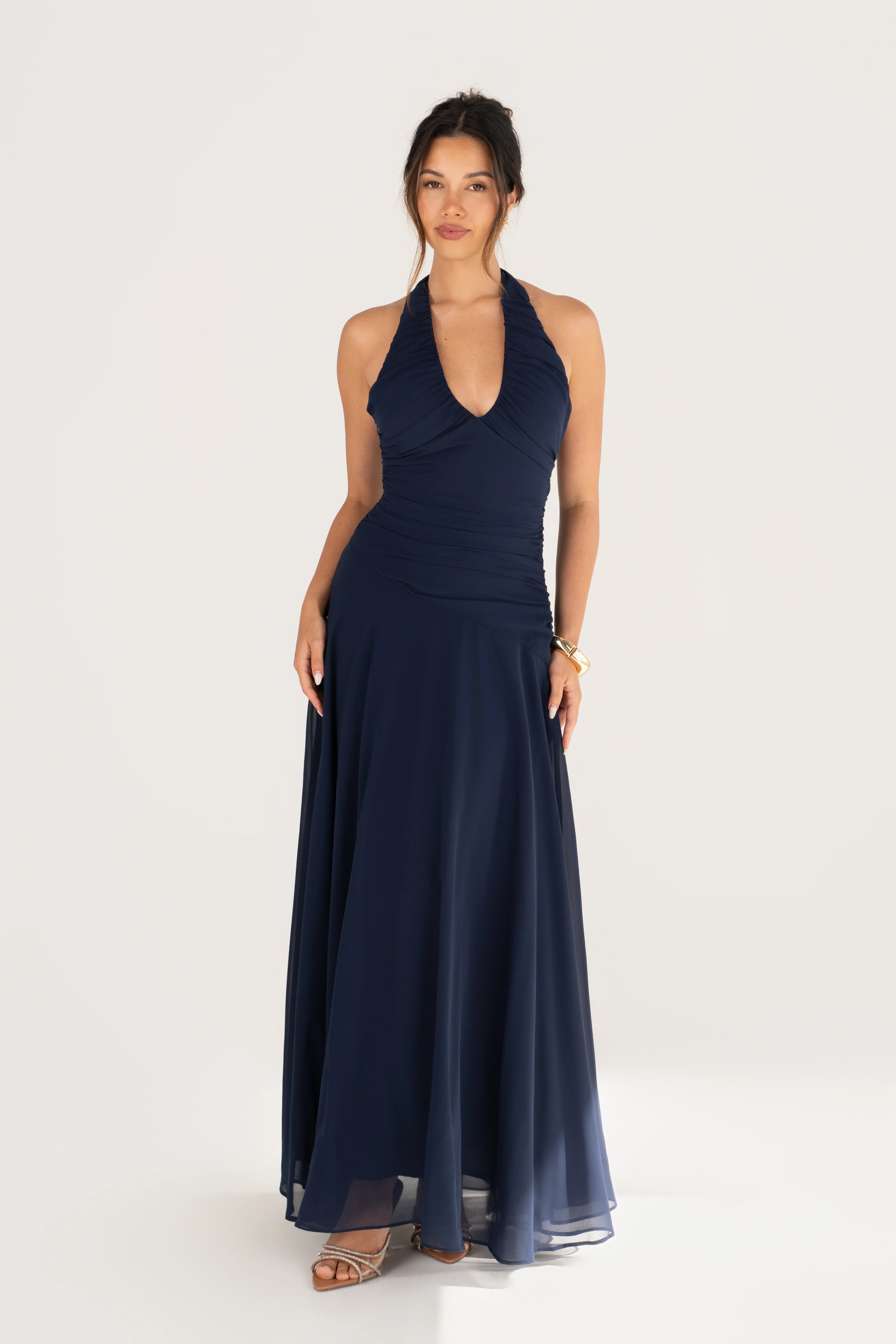 Jeanette Navy Halter Neck Maxi Dress