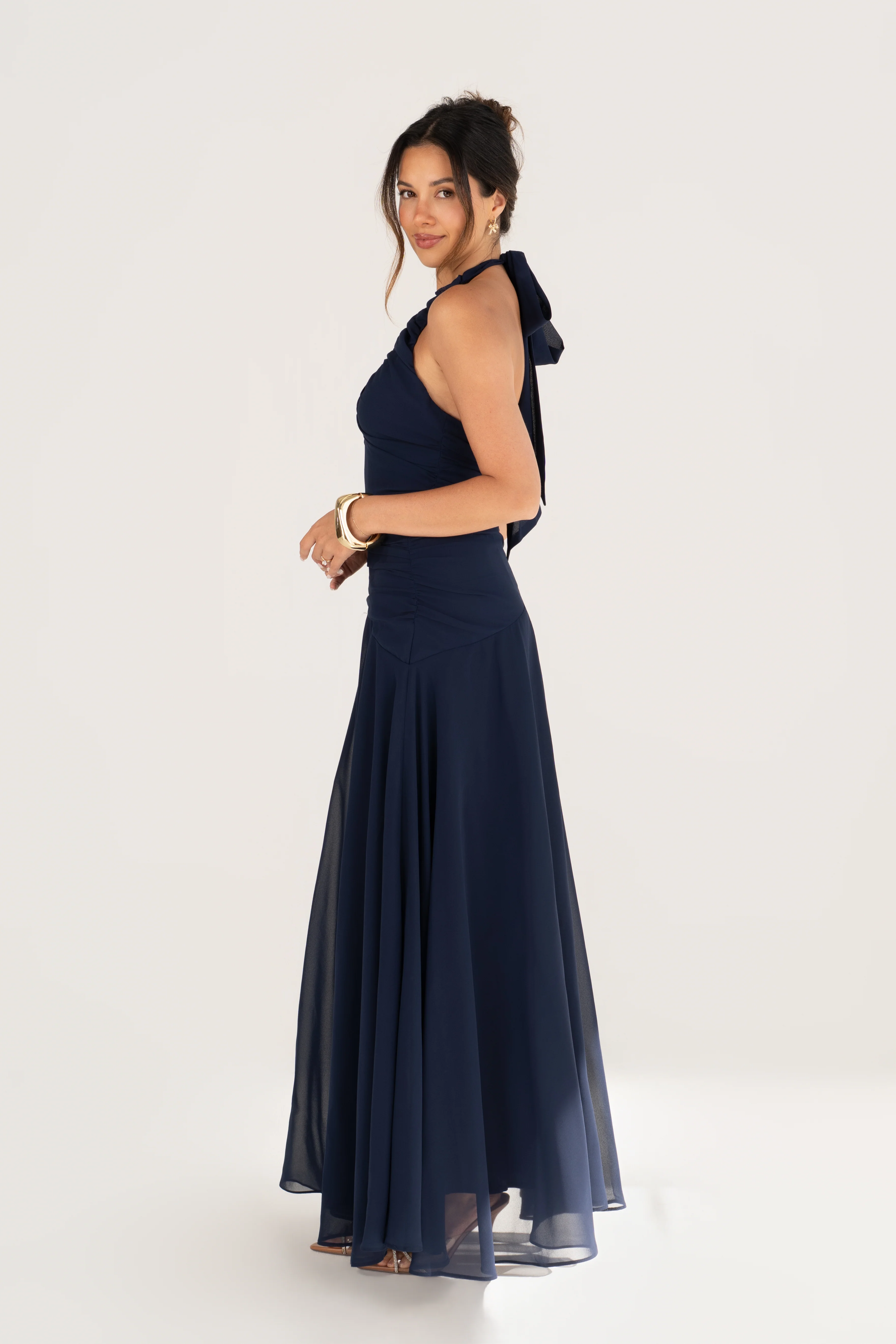 Jeanette Navy Halter Neck Maxi Dress - Image 2