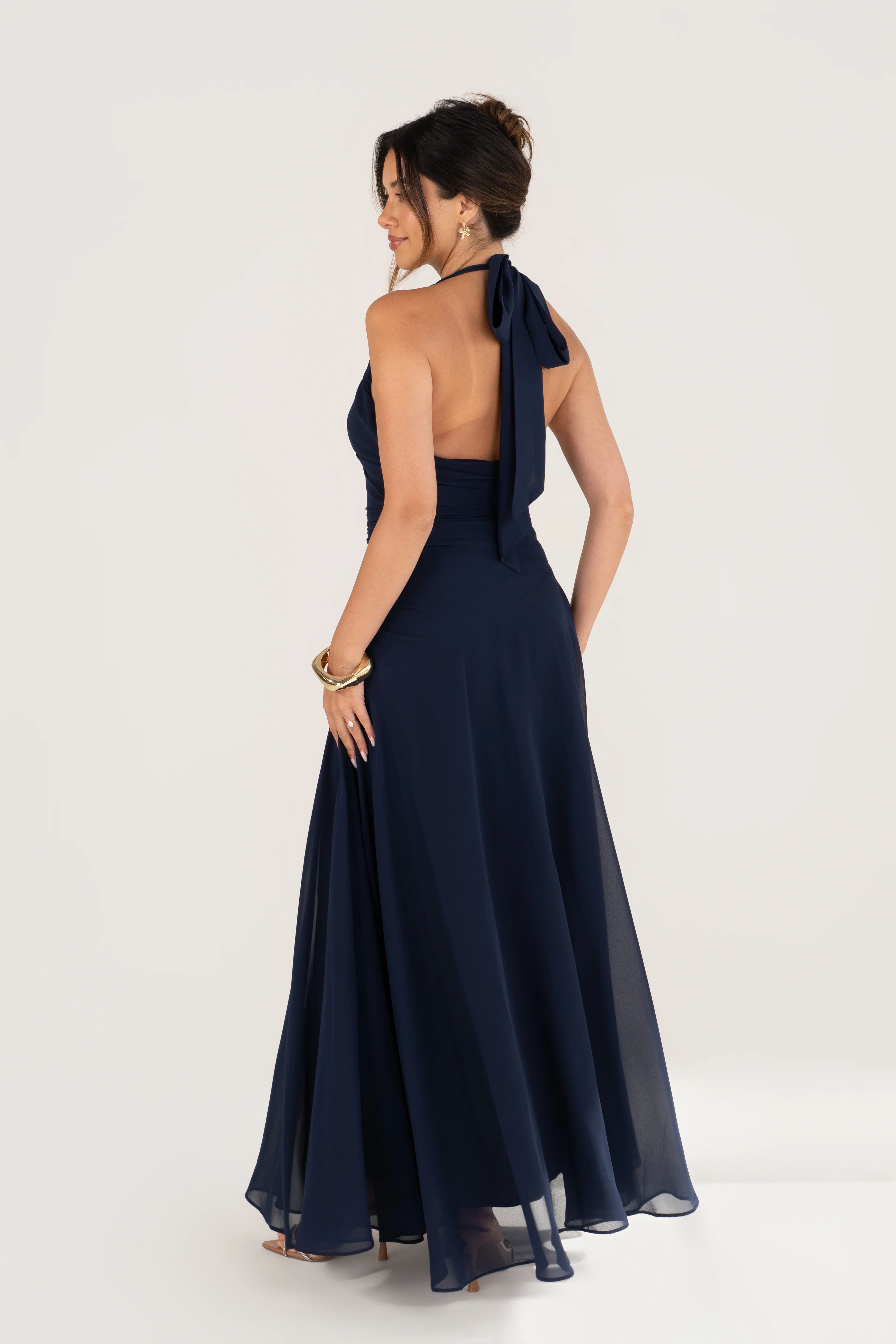 Jeanette Navy Halter Neck Maxi Dress - Image 3