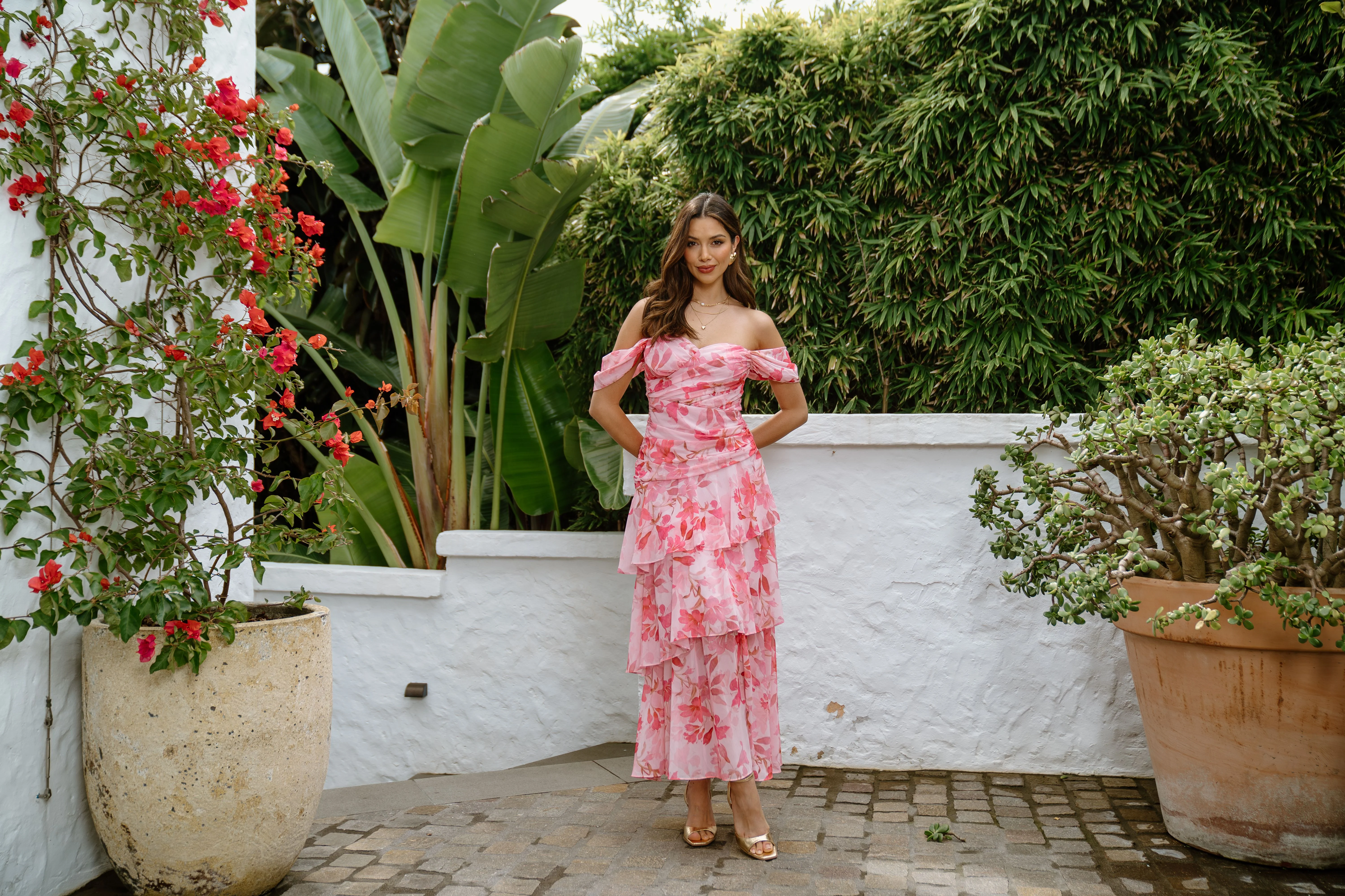 Jenna Drop Shoulder Pink Floral Maxi Dress - Image 5