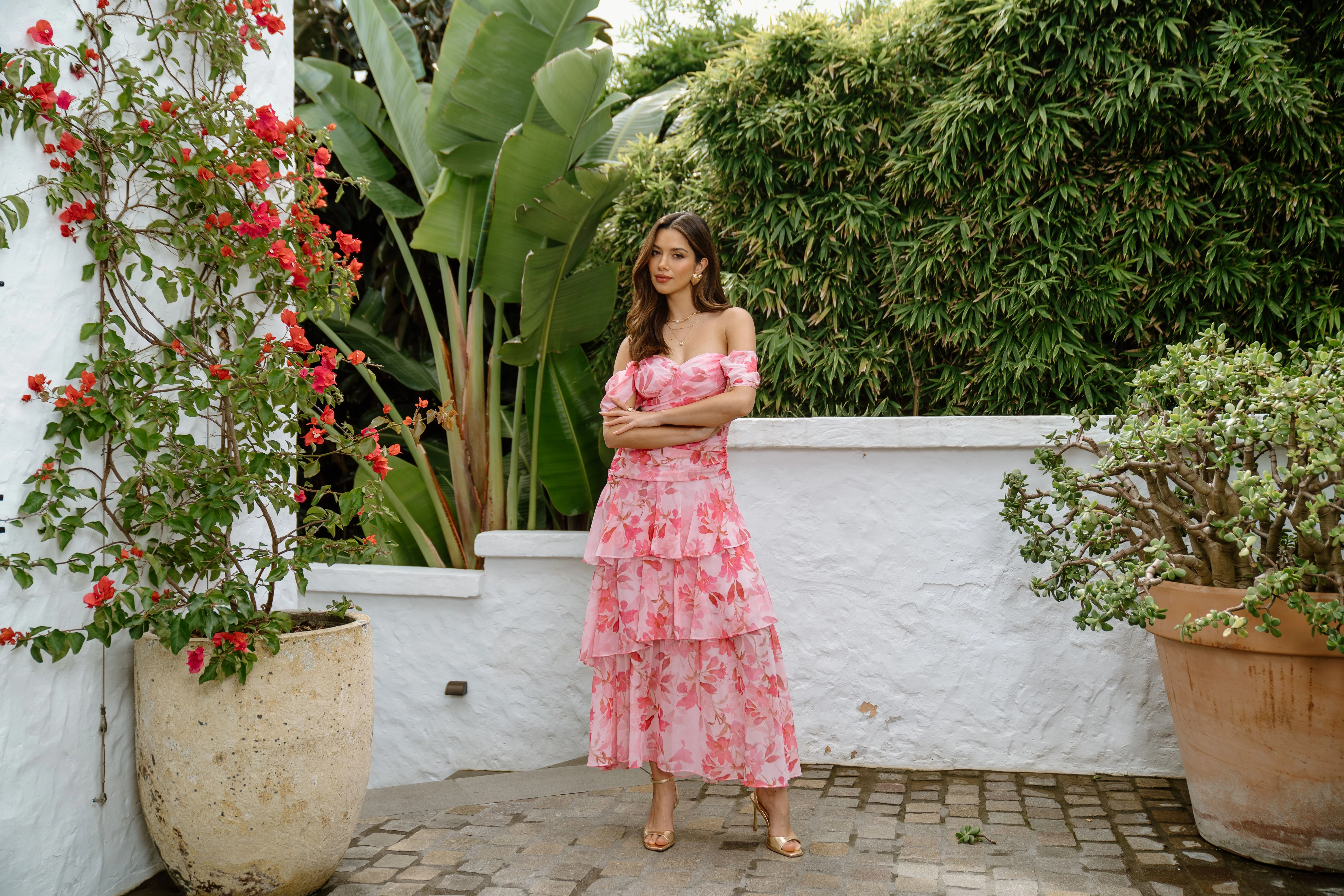 Jenna Drop Shoulder Pink Floral Maxi Dress - Image 6