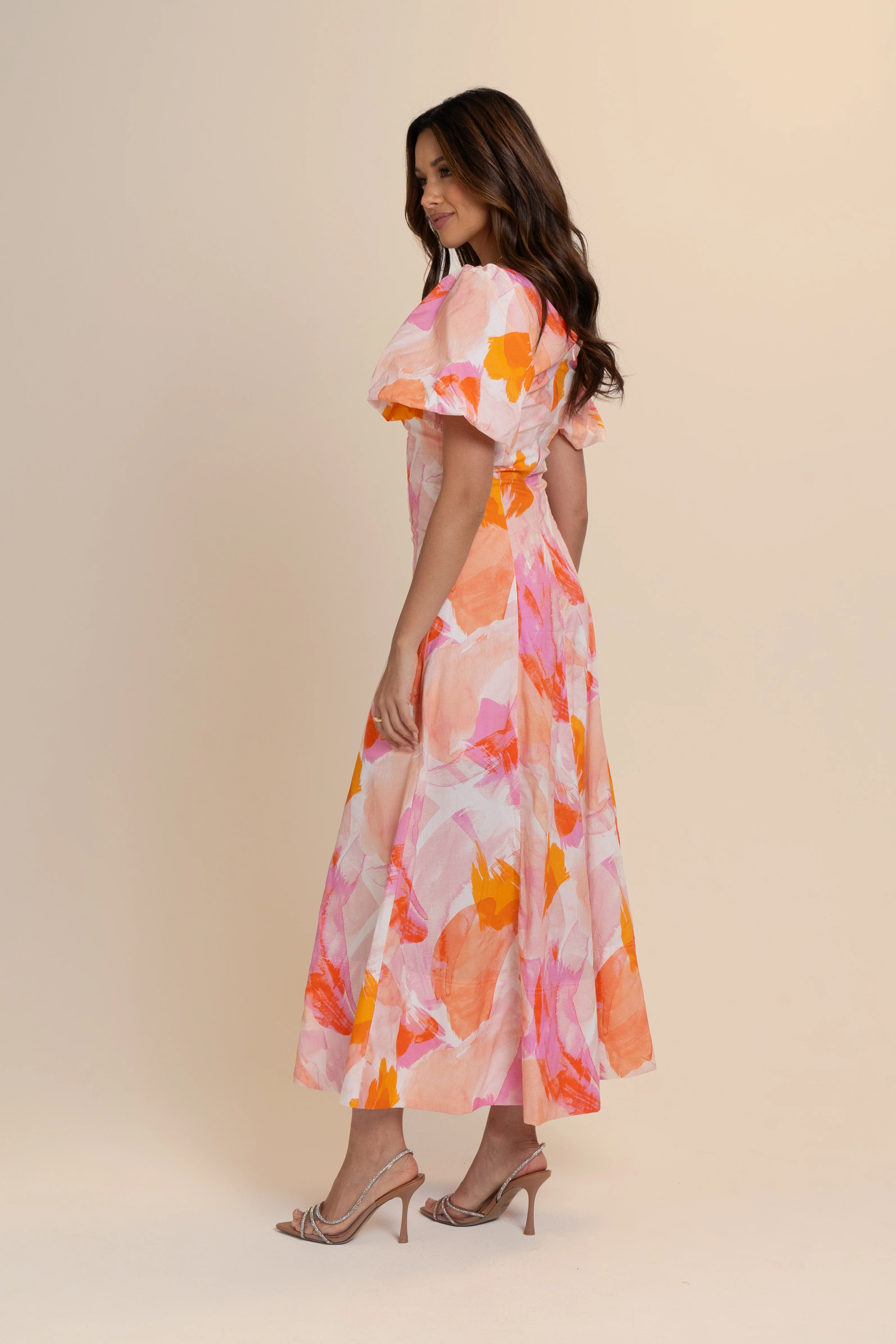 Jessica Drop Shoulder Puff Sleeve Midi Dress - Image 3