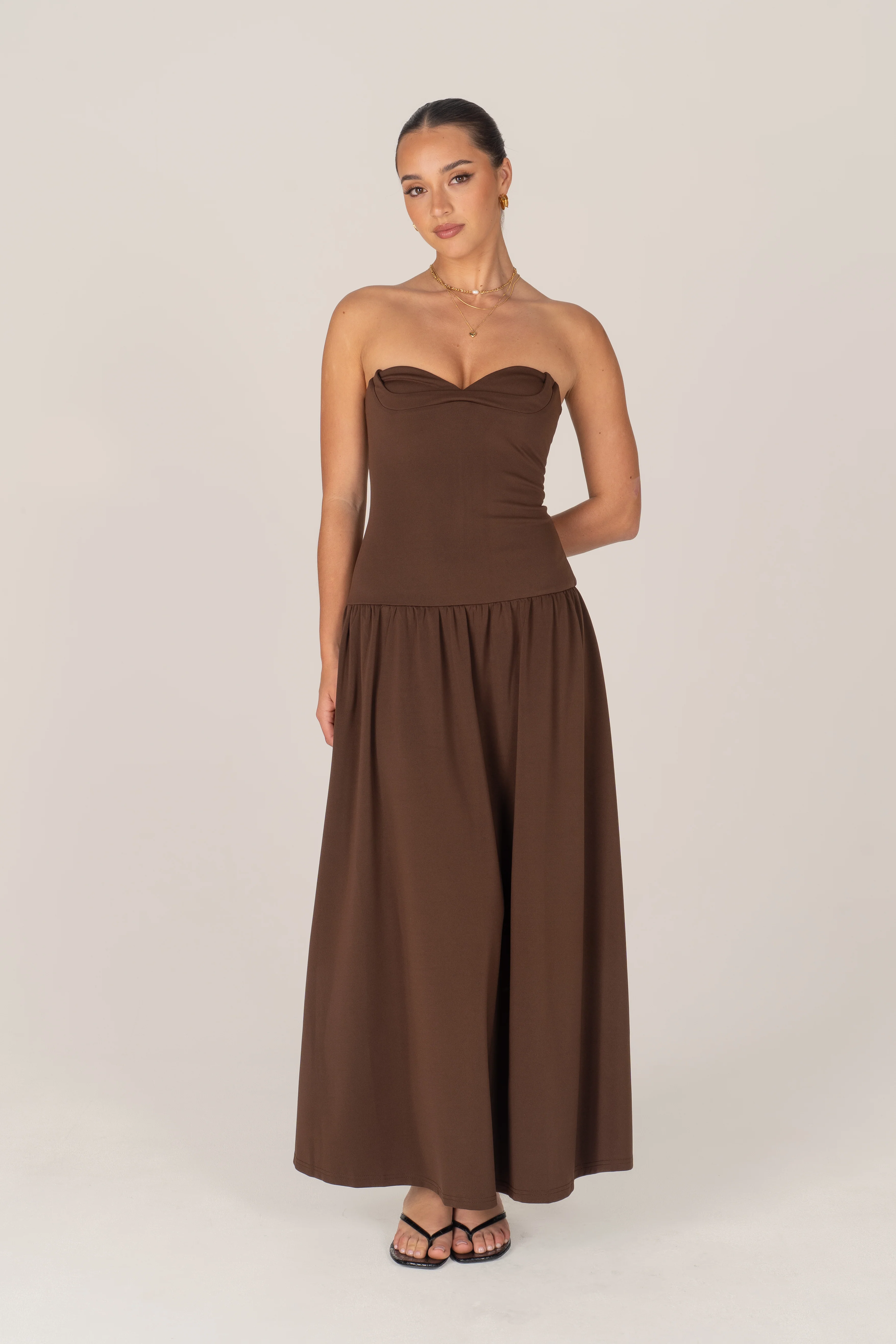 Jocelyn Strapless Chocolate Maxi Dress - Image 2
