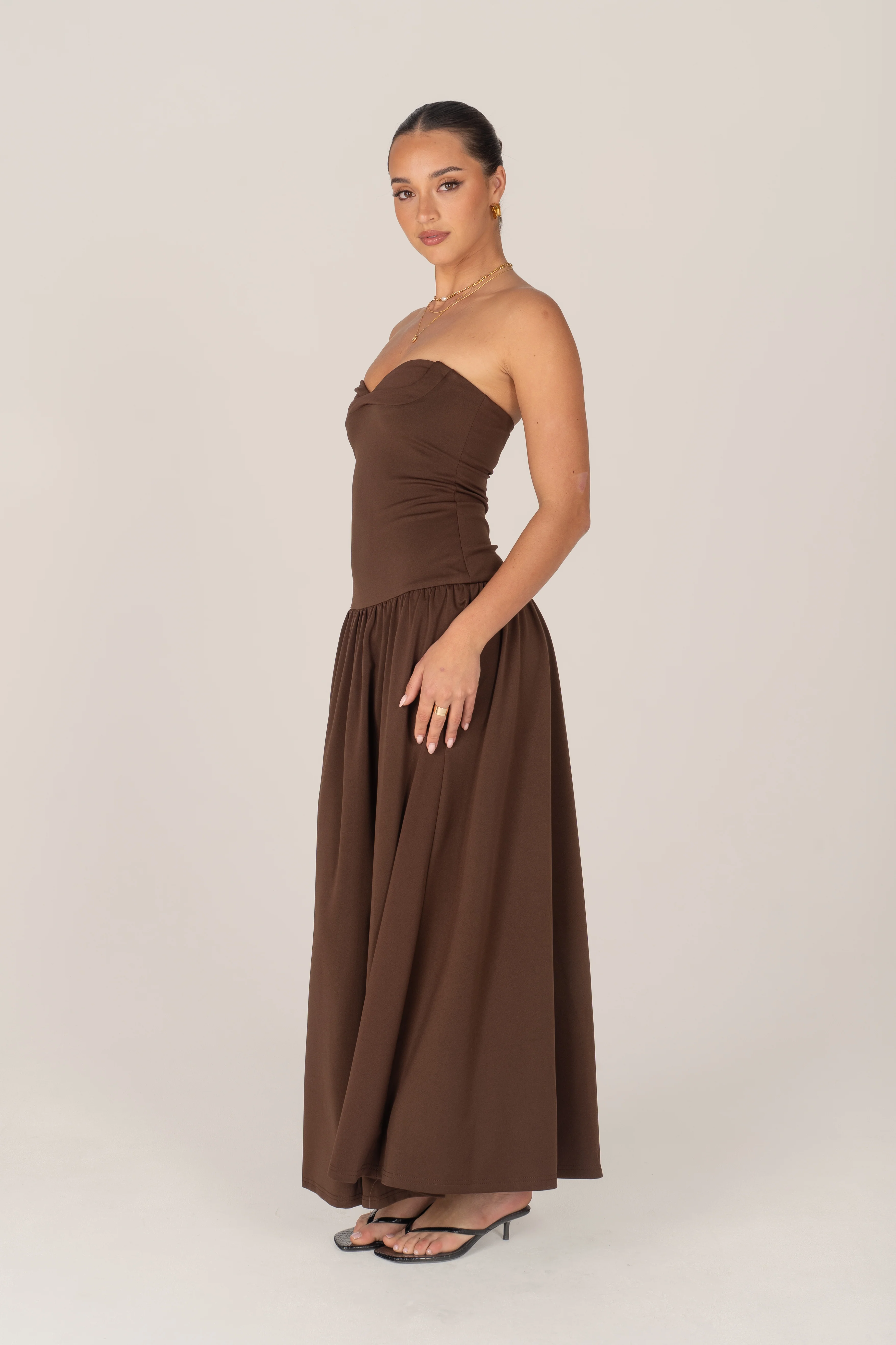 Jocelyn Strapless Chocolate Maxi Dress - Image 3