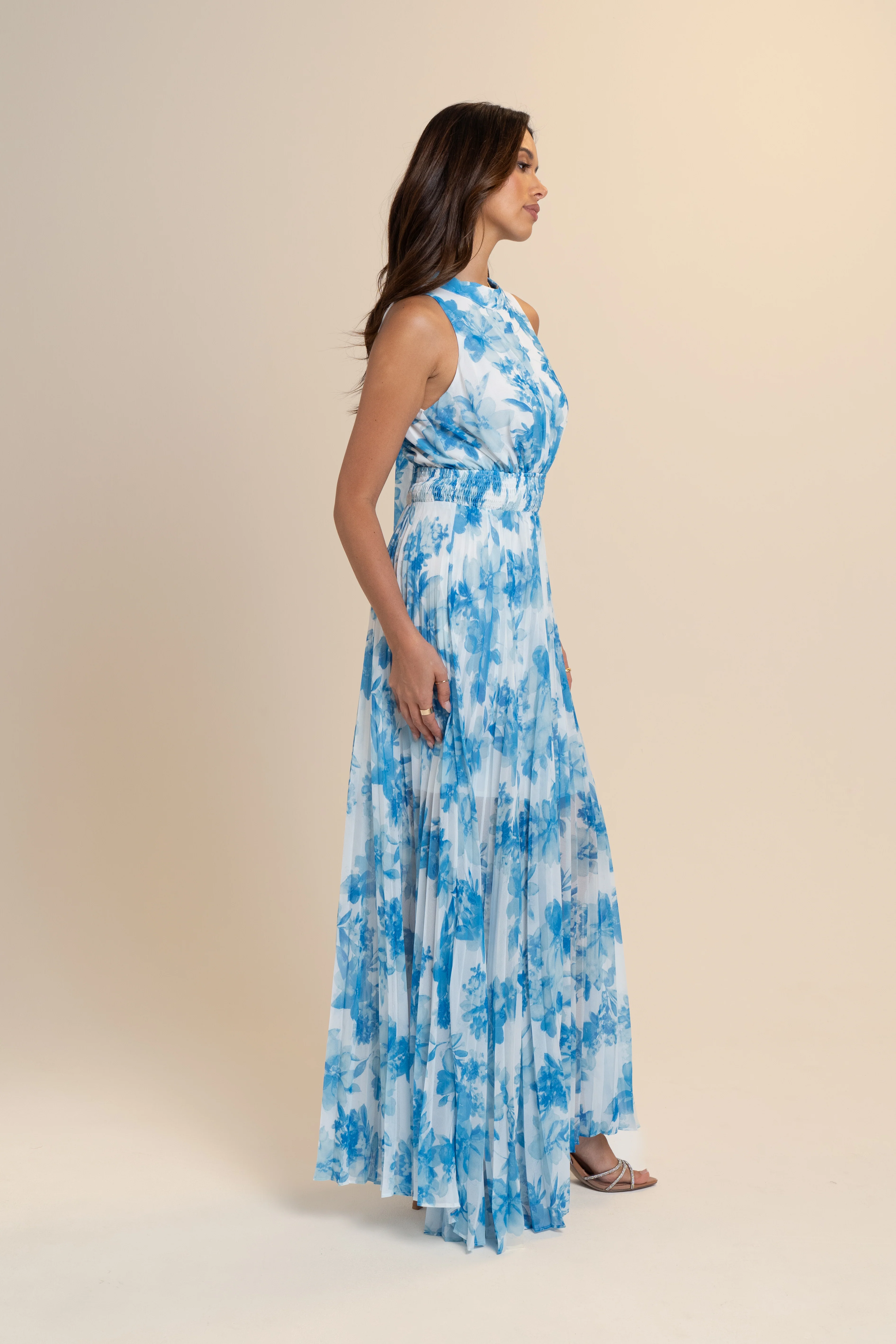Jodi Blue Floral Pleated Maxi Dress - Image 2
