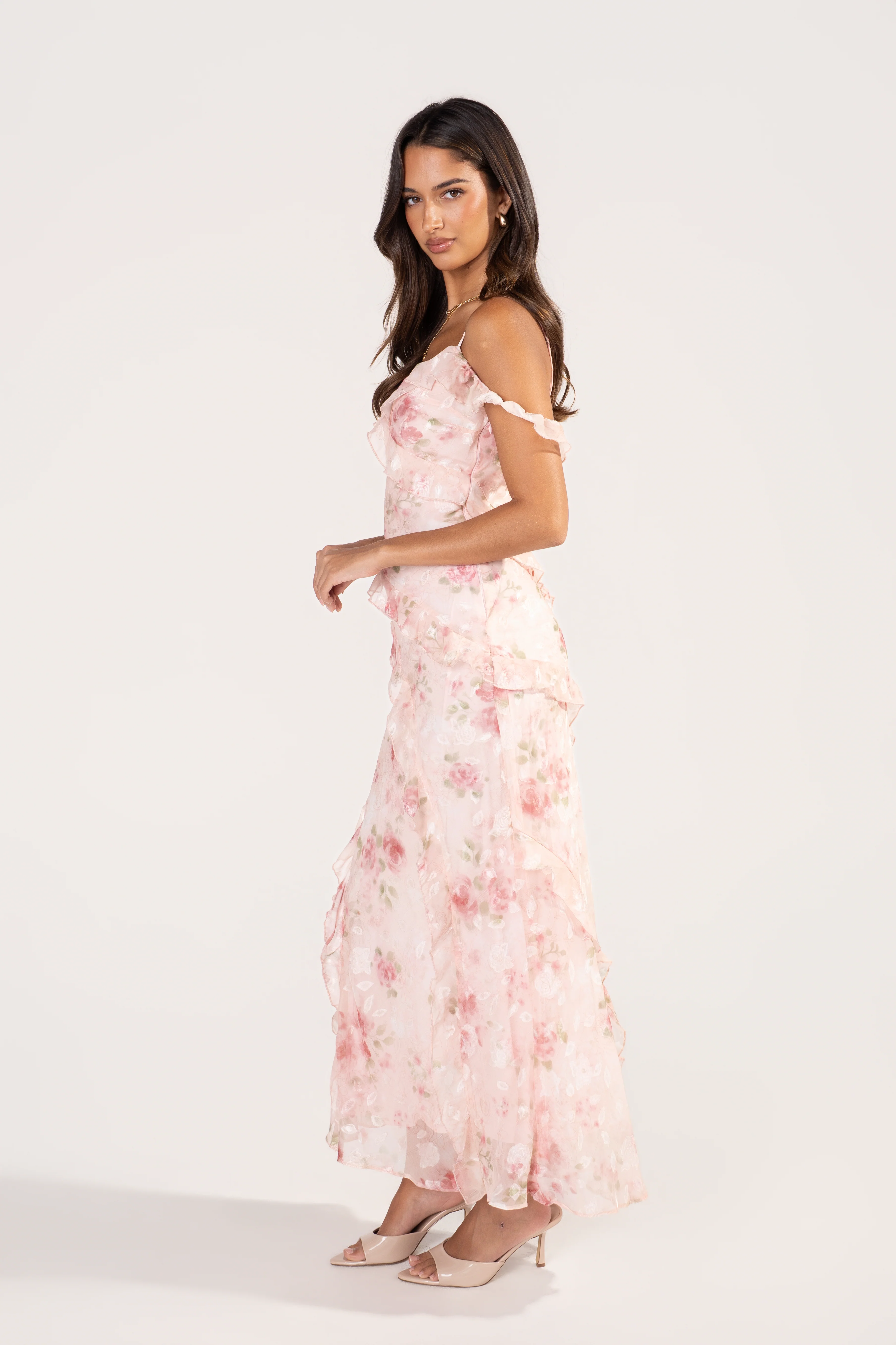 Kaelina Pink Floral Ruffle Maxi Dress - Image 2