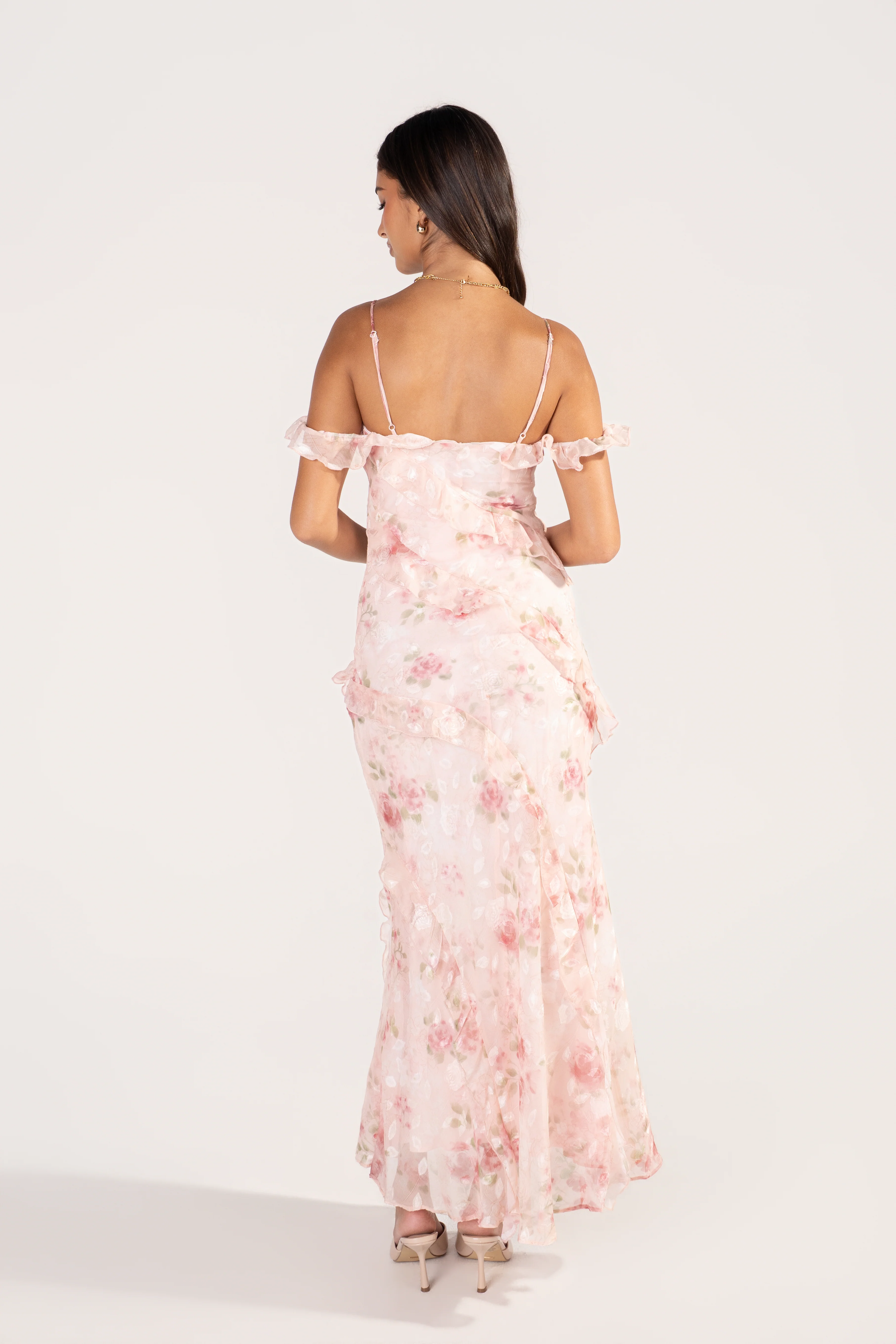 Kaelina Pink Floral Ruffle Maxi Dress - Image 3
