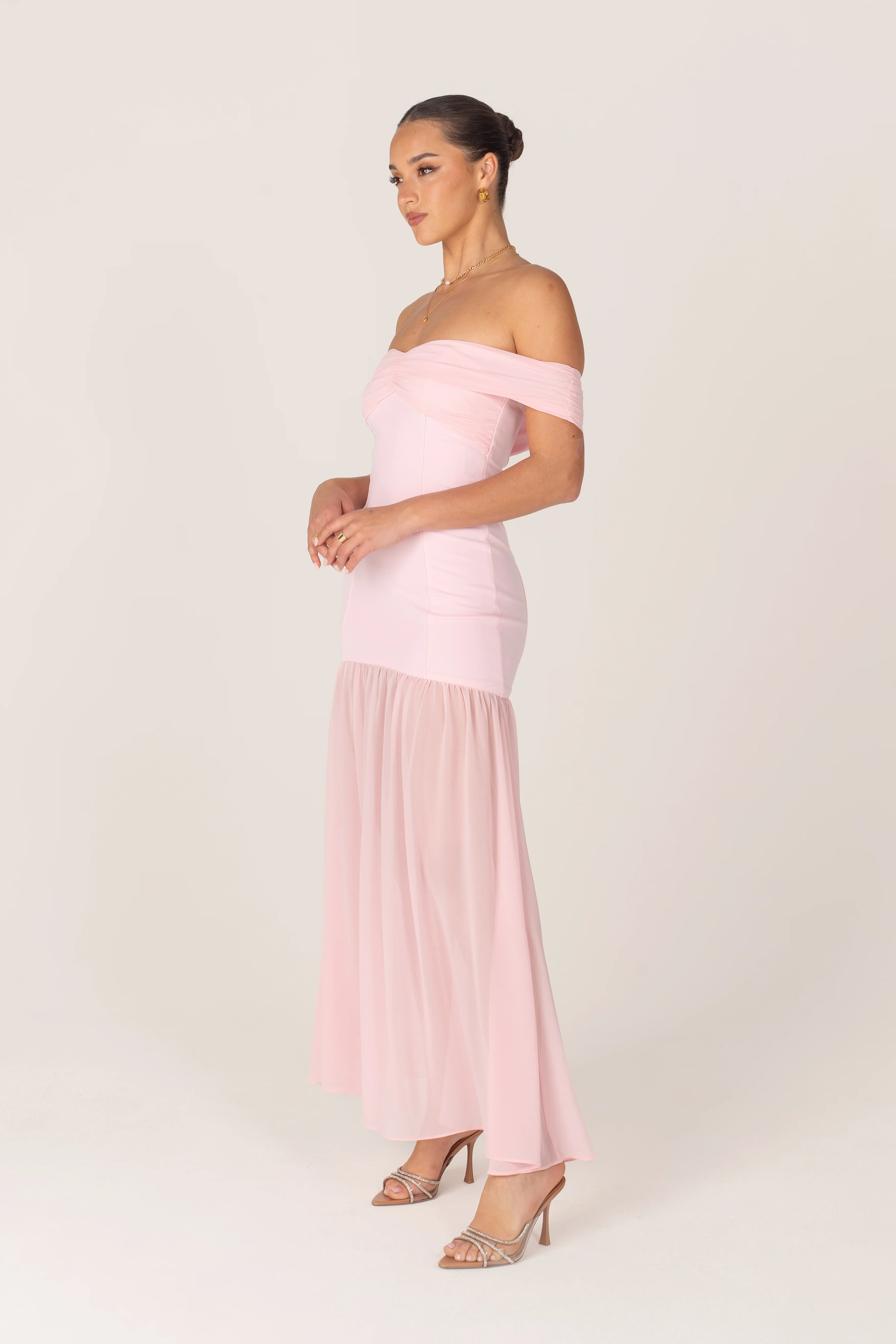 Kaia Pink Off-Shoulder Flare Hem Gown - Image 2