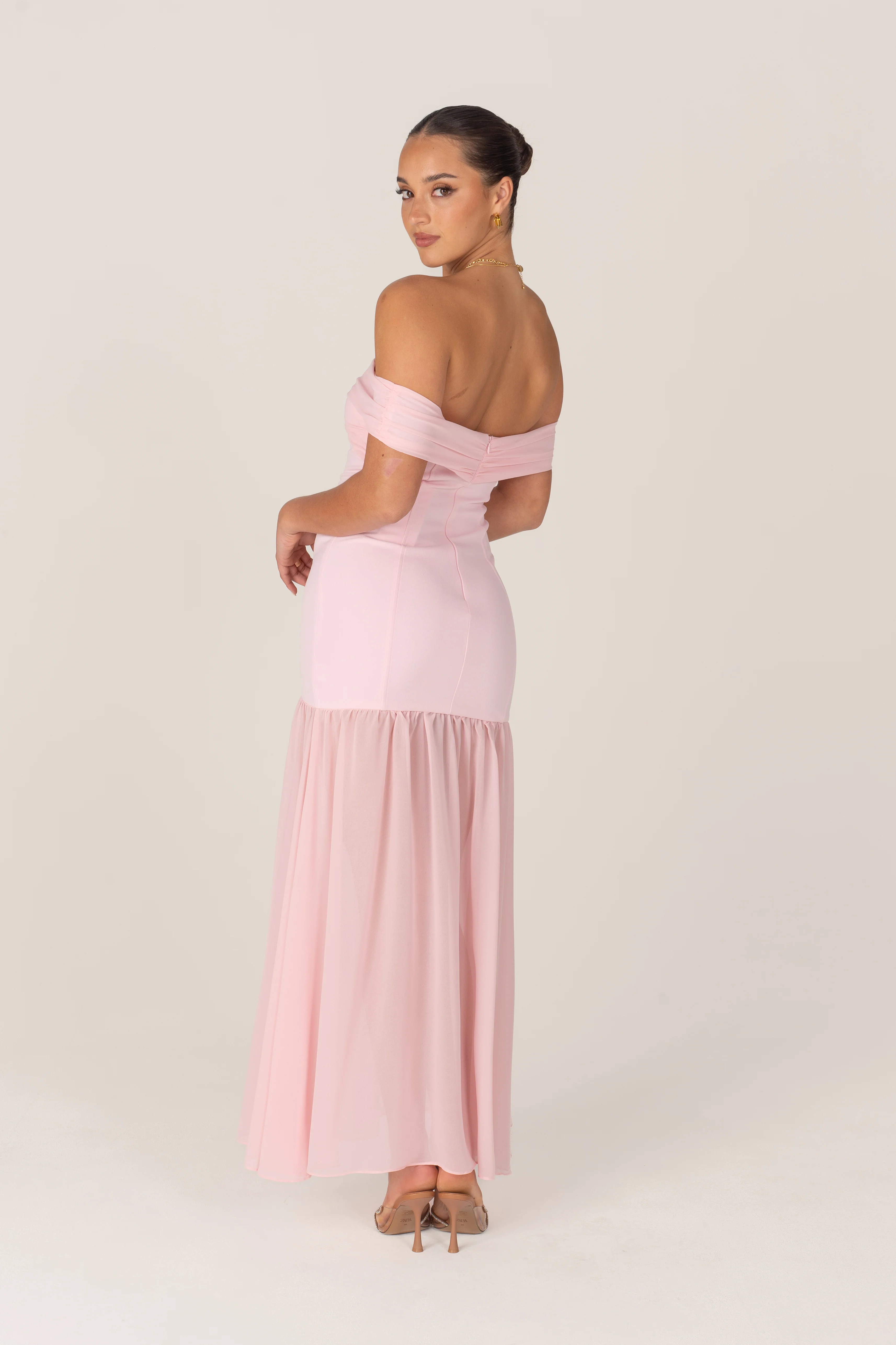 Kaia Pink Off-Shoulder Flare Hem Gown - Image 3