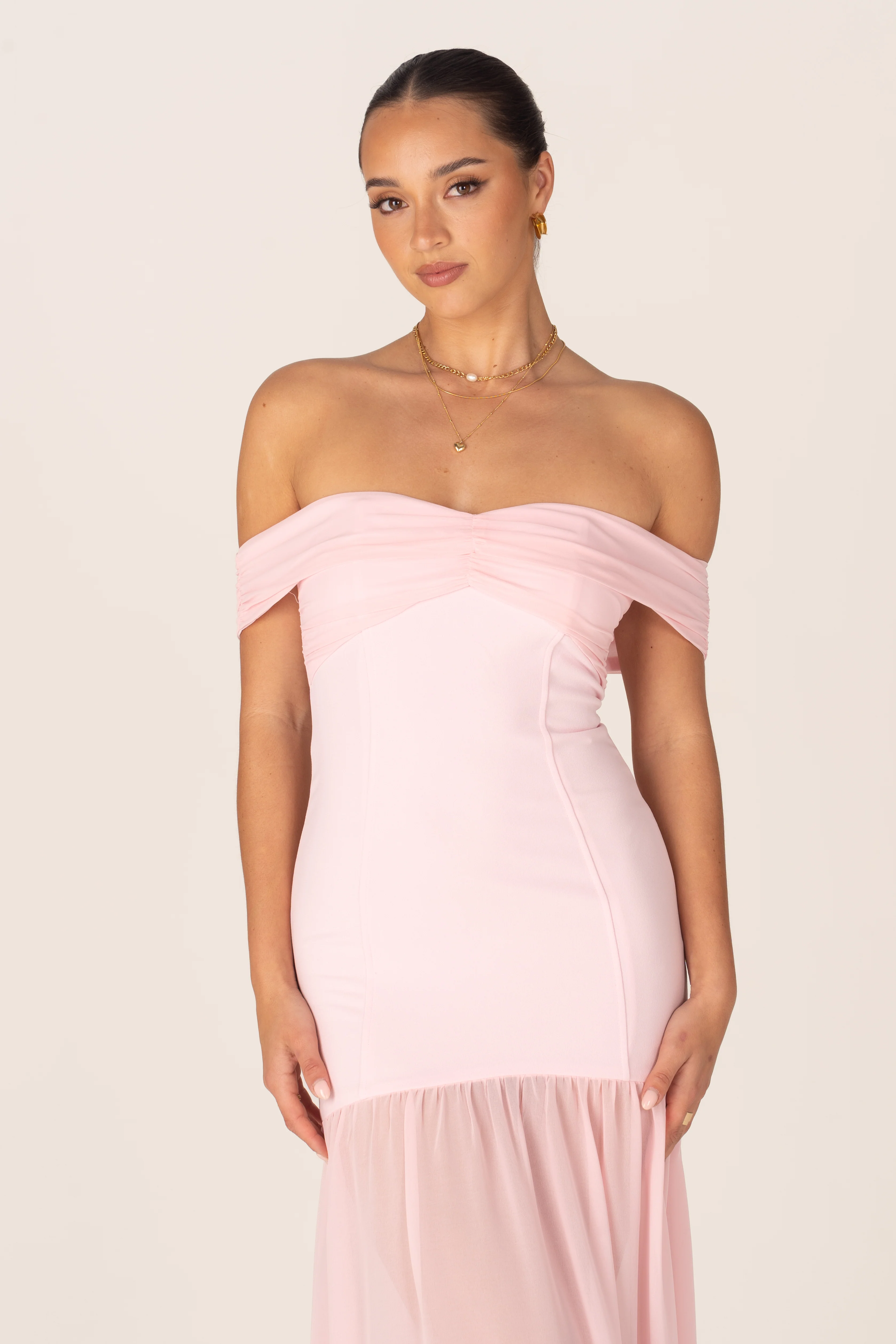 Kaia Pink Off-Shoulder Flare Hem Gown - Image 4