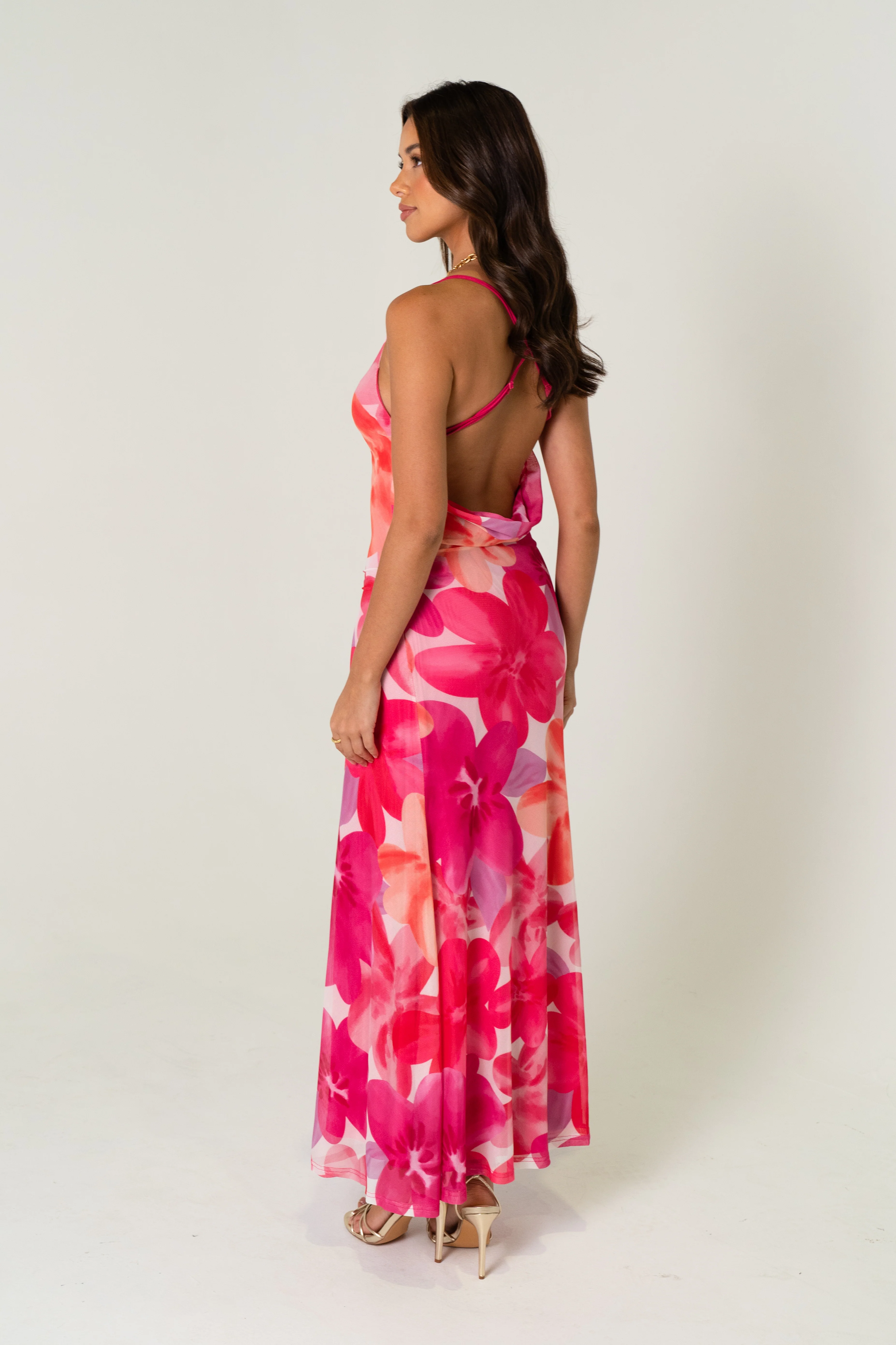 Kaitlyn Pink Print Cross Back Party Dress - Image 3