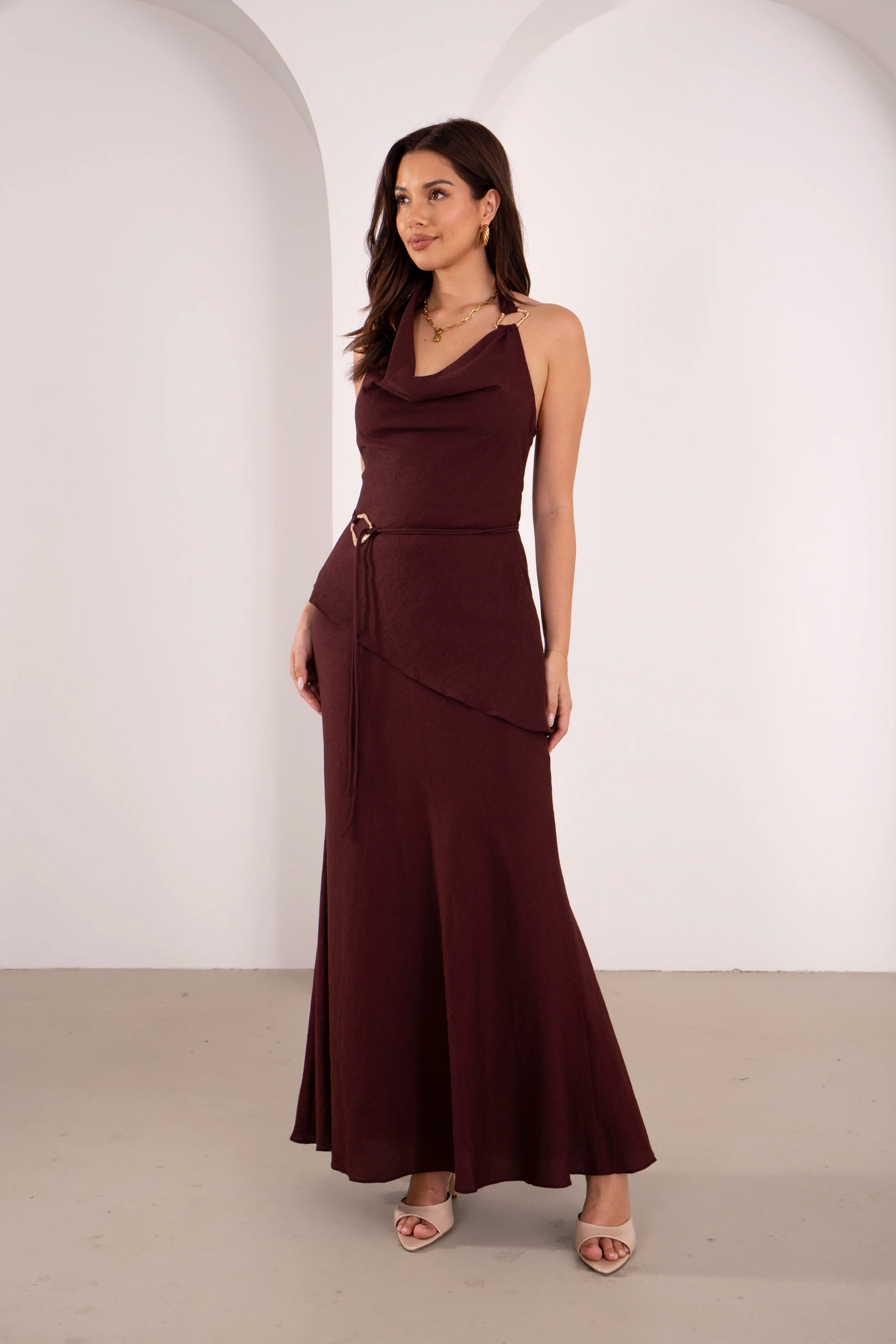 Kasmira Wine Halter Top with Tie & Maxi Skirt Set - Image 2