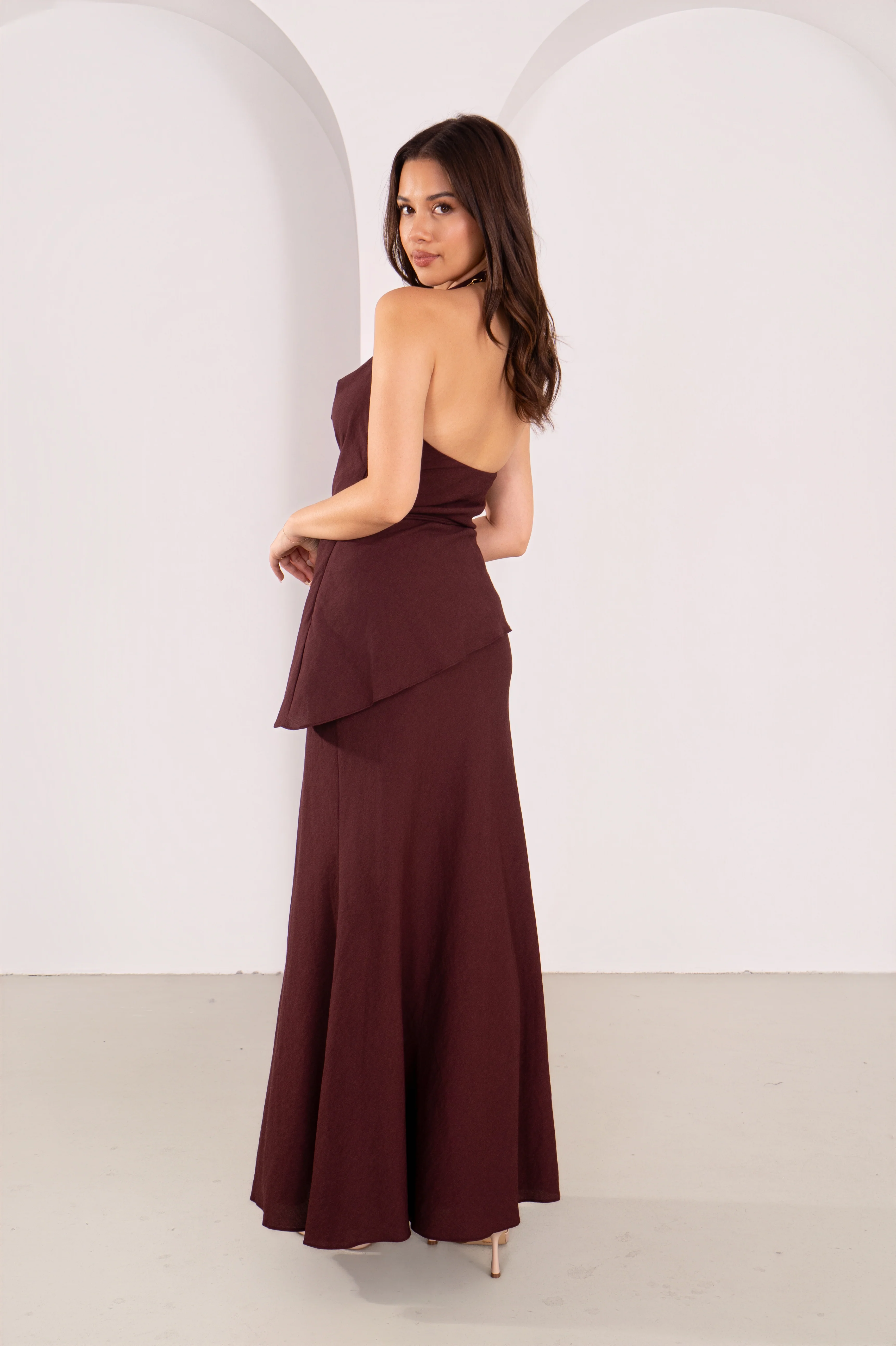 Kasmira Wine Halter Top with Tie & Maxi Skirt Set - Image 4