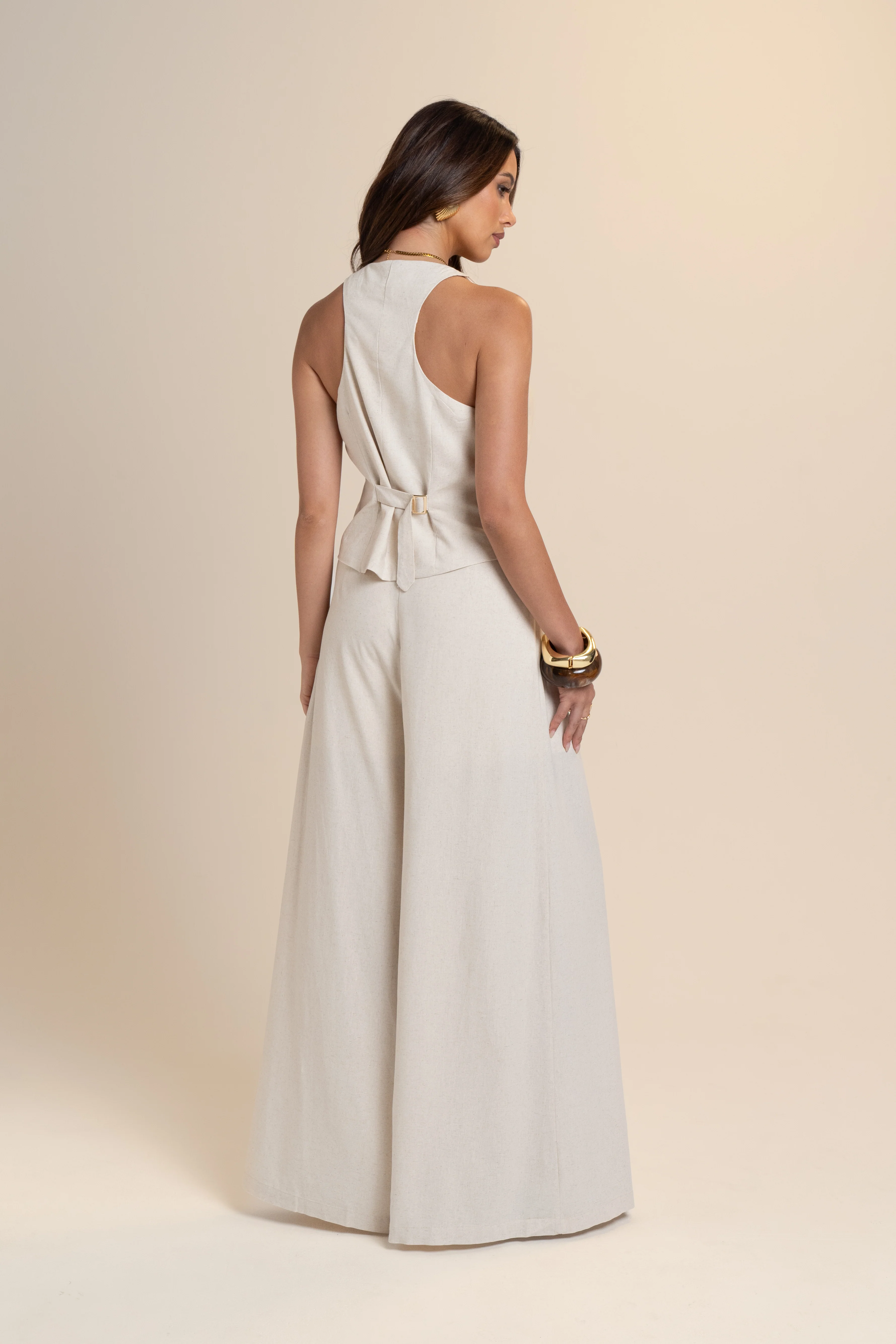Katie Beige Two Piece Set - Vest Top & Pants - Image 3
