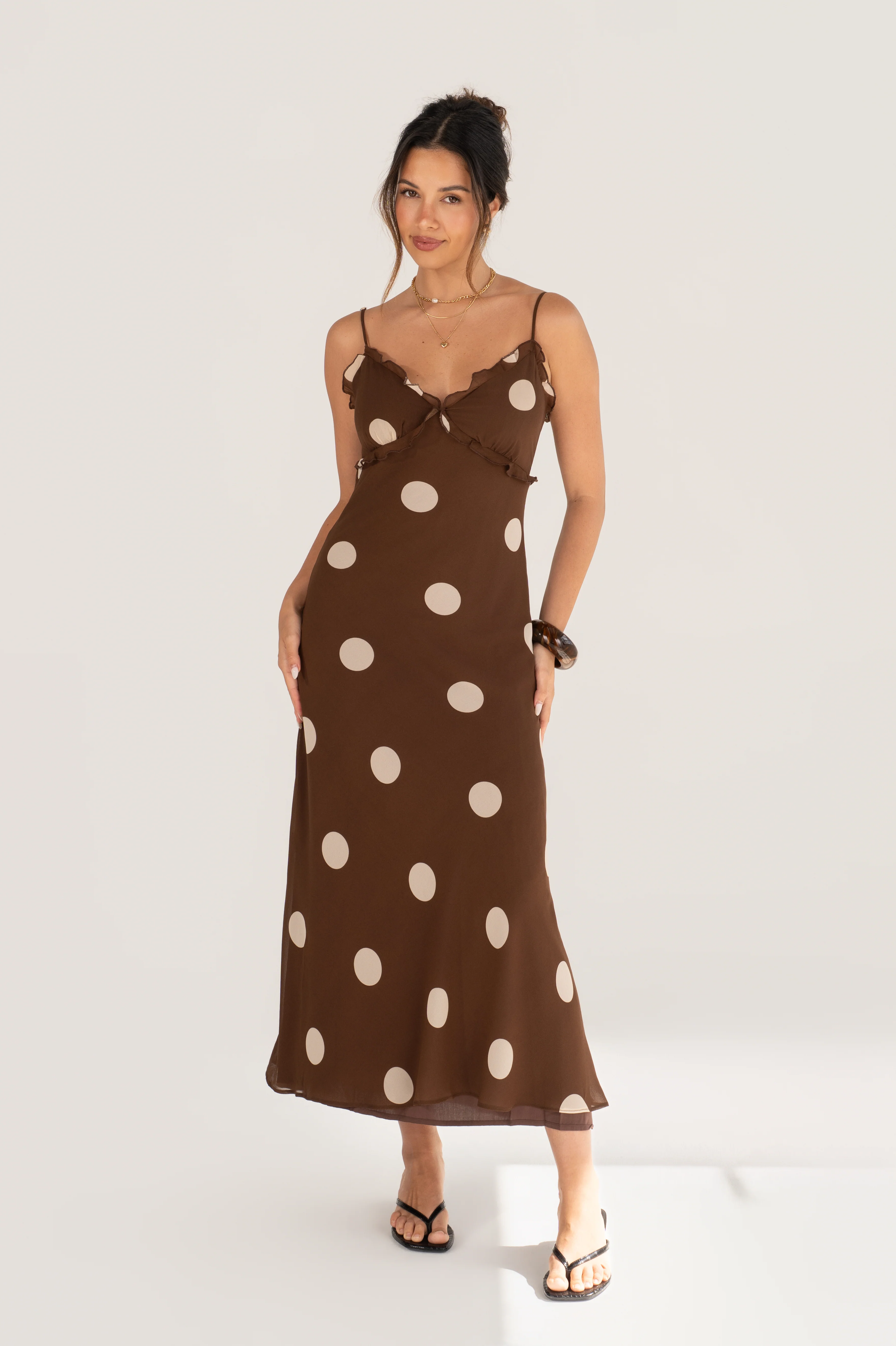 Kirelle Chocolate Polka Dot Midi Dress