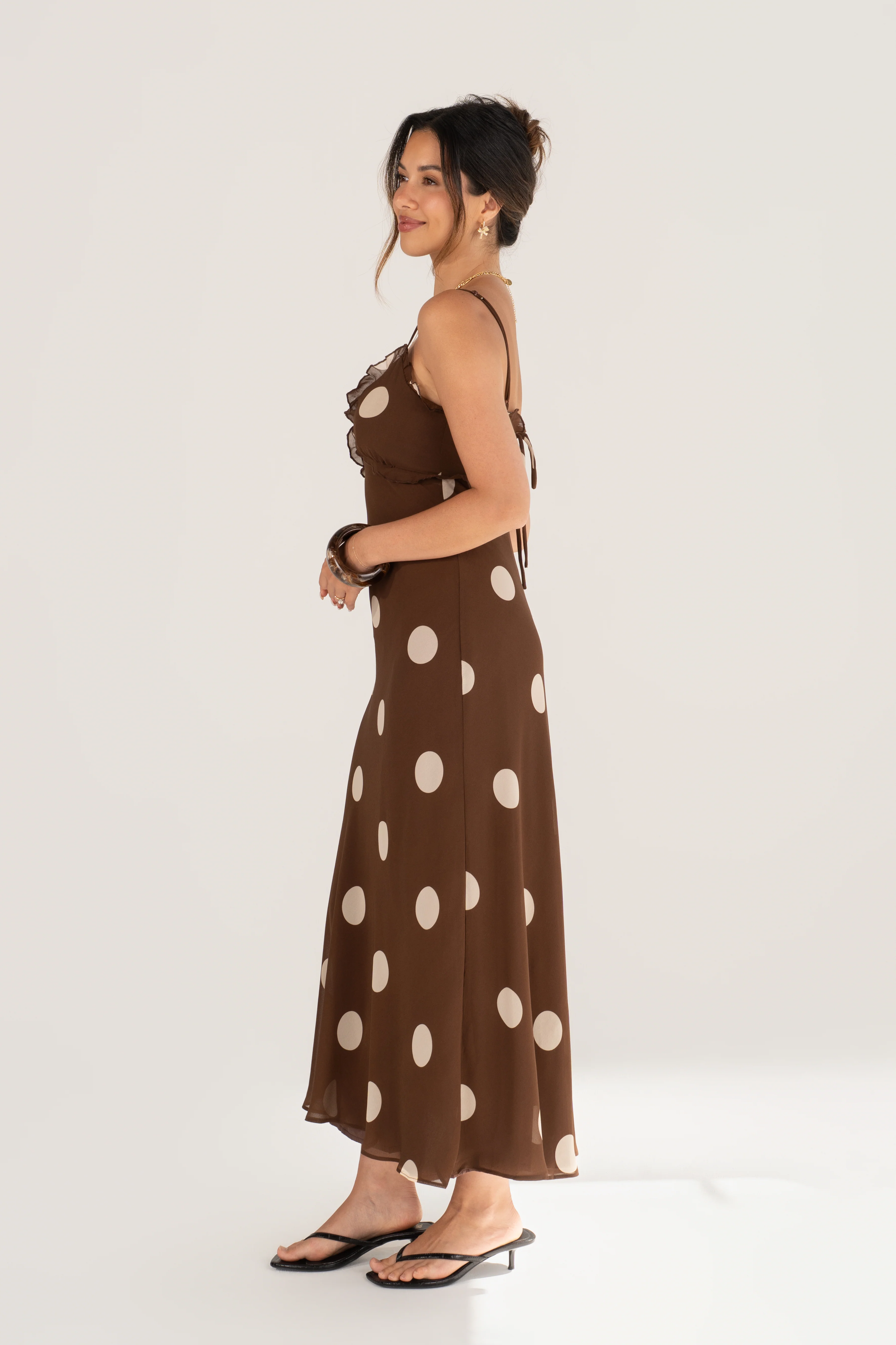 Kirelle Chocolate Polka Dot Midi Dress - Image 2
