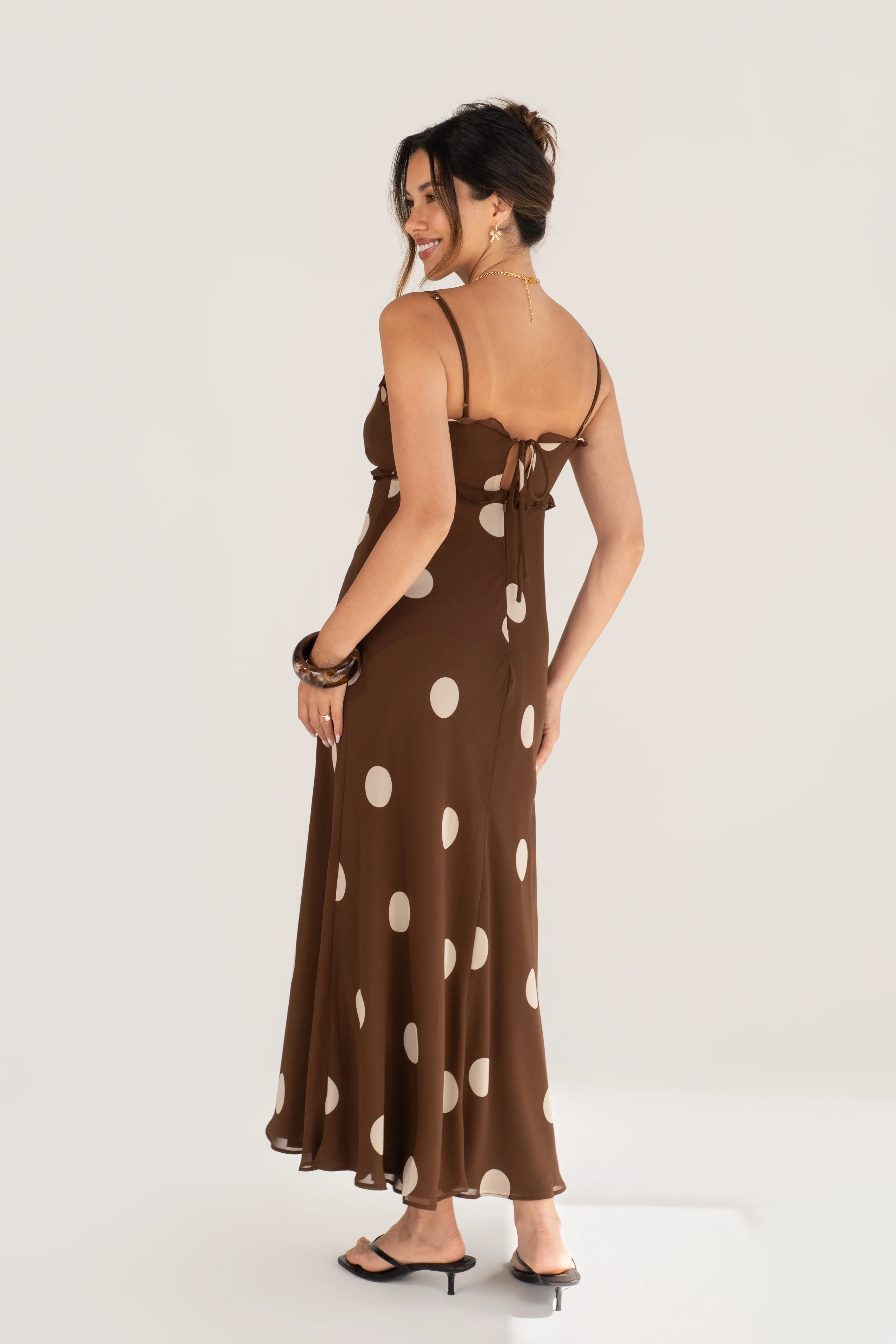 Kirelle Chocolate Polka Dot Midi Dress - Image 3