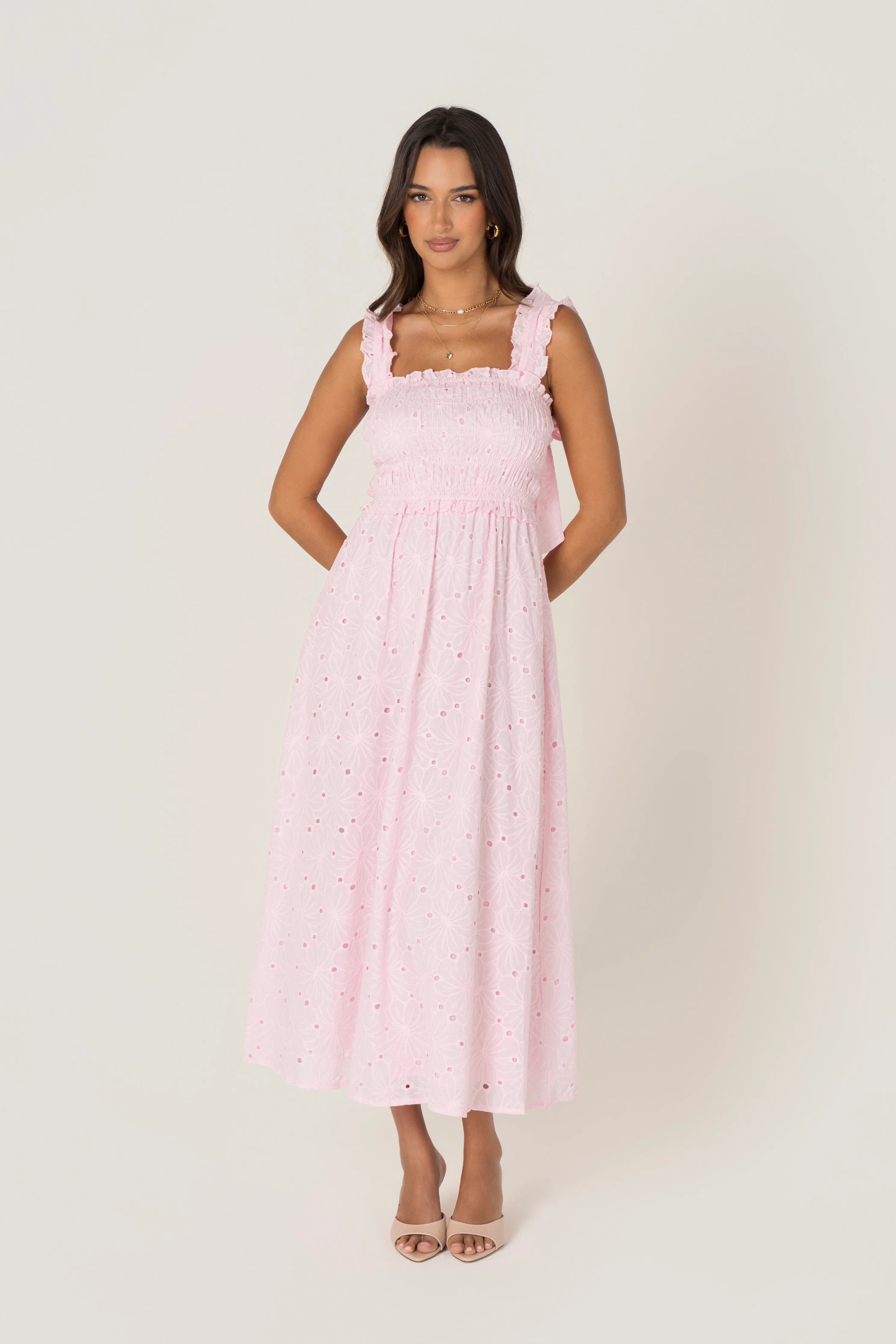 Kleo Pink Emroidered Midi Dress